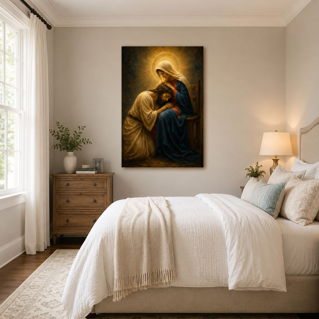 Jesus Resting with the Blessed Mother Canvas Print, Faith Home Decor