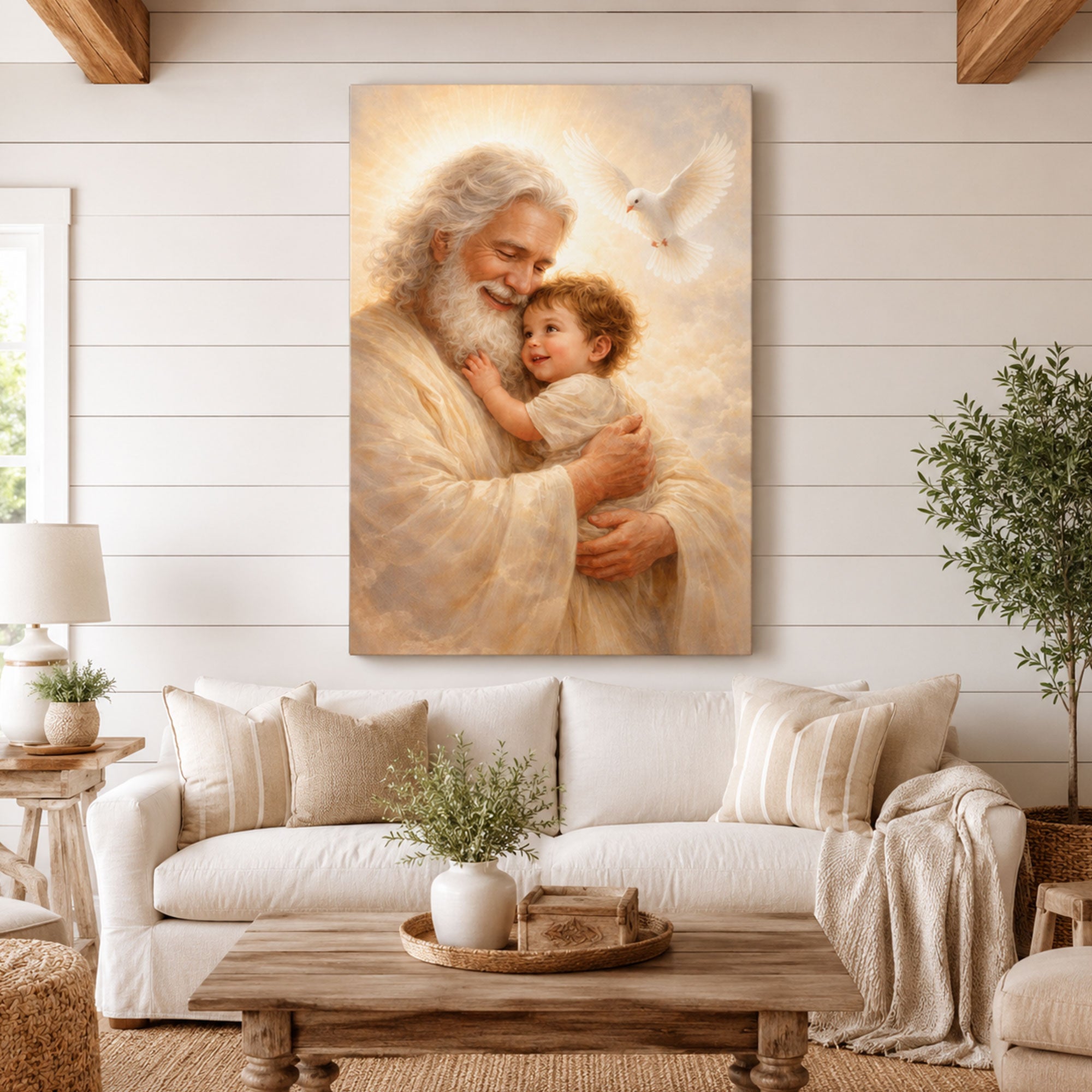 God the Father and Jesus Canvas Print Heavenly Father Hugging Son Christian Wall Art Faith Gift