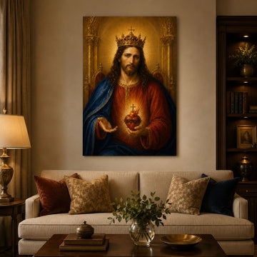 Christ the King Sacred Heart Canvas Print, Crowned Jesus Catholic Wall Art