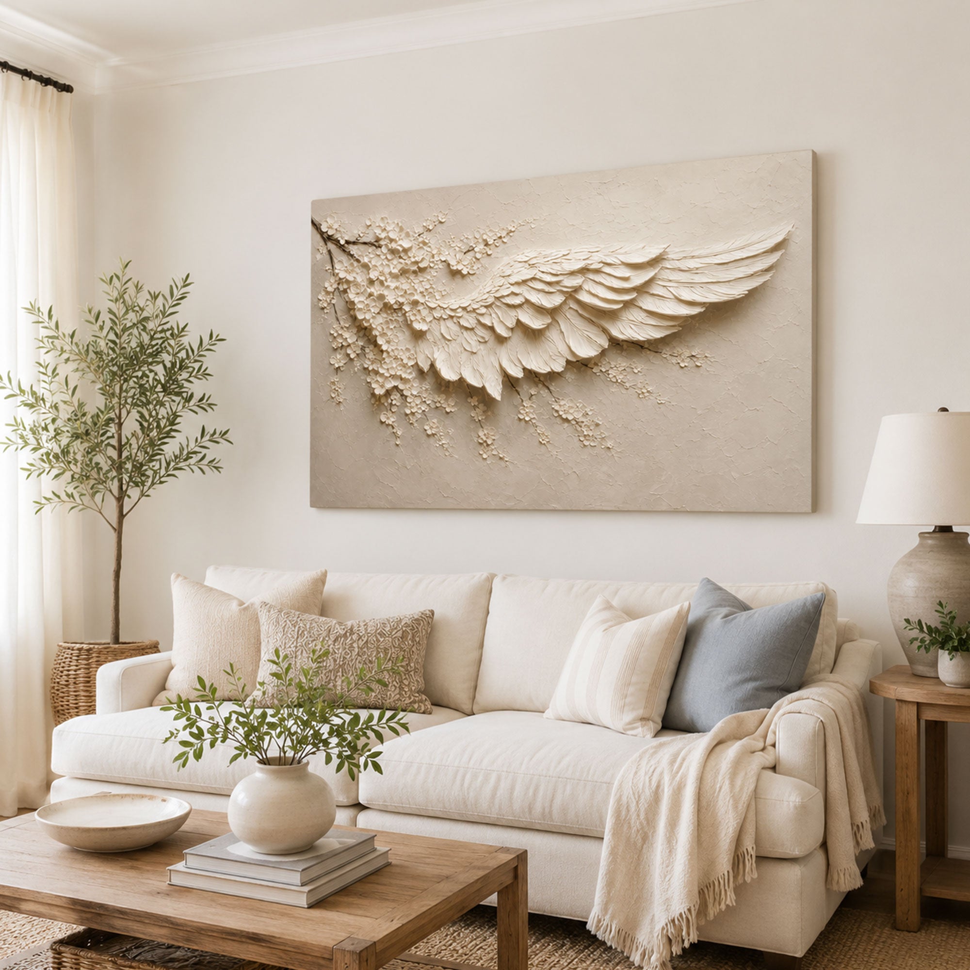 White Angel Wing Canvas Print, Christian Home Decor