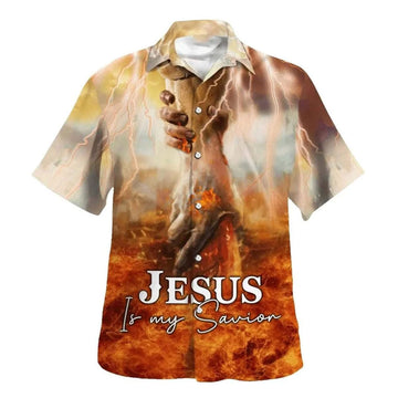 Hand of God Jesus Is My Savior Hawaiian Shirt, Christian Faith Aloha Shirt, Religious Gift for Men