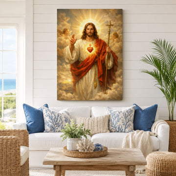 Sacred Heart Jesus Canvas Print, Divine Christian Wall Art, Religious Faith Home Decor