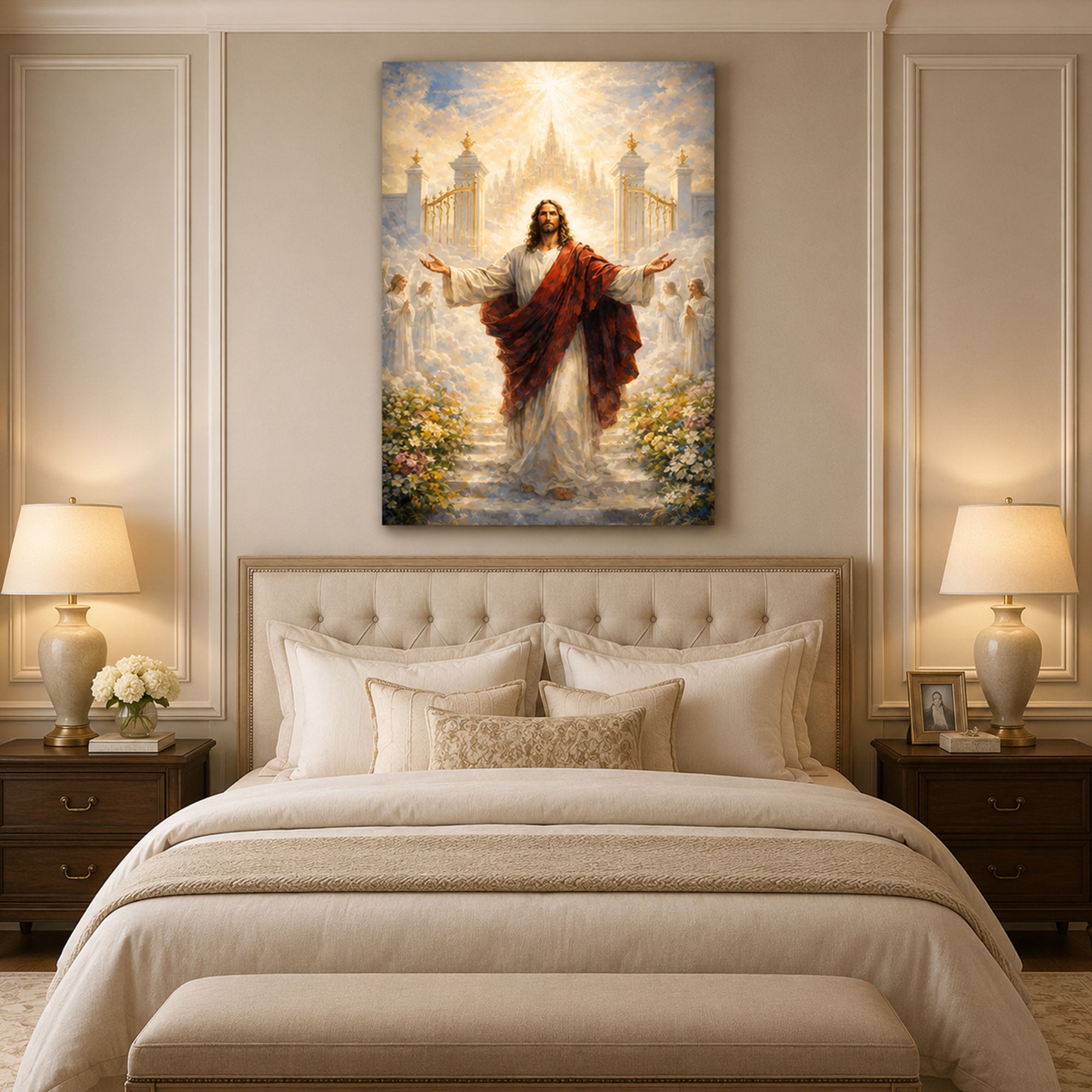 Jesus Christ Heavenly Gates Canvas Print Religious Christian Wall Art Faith Home Decor