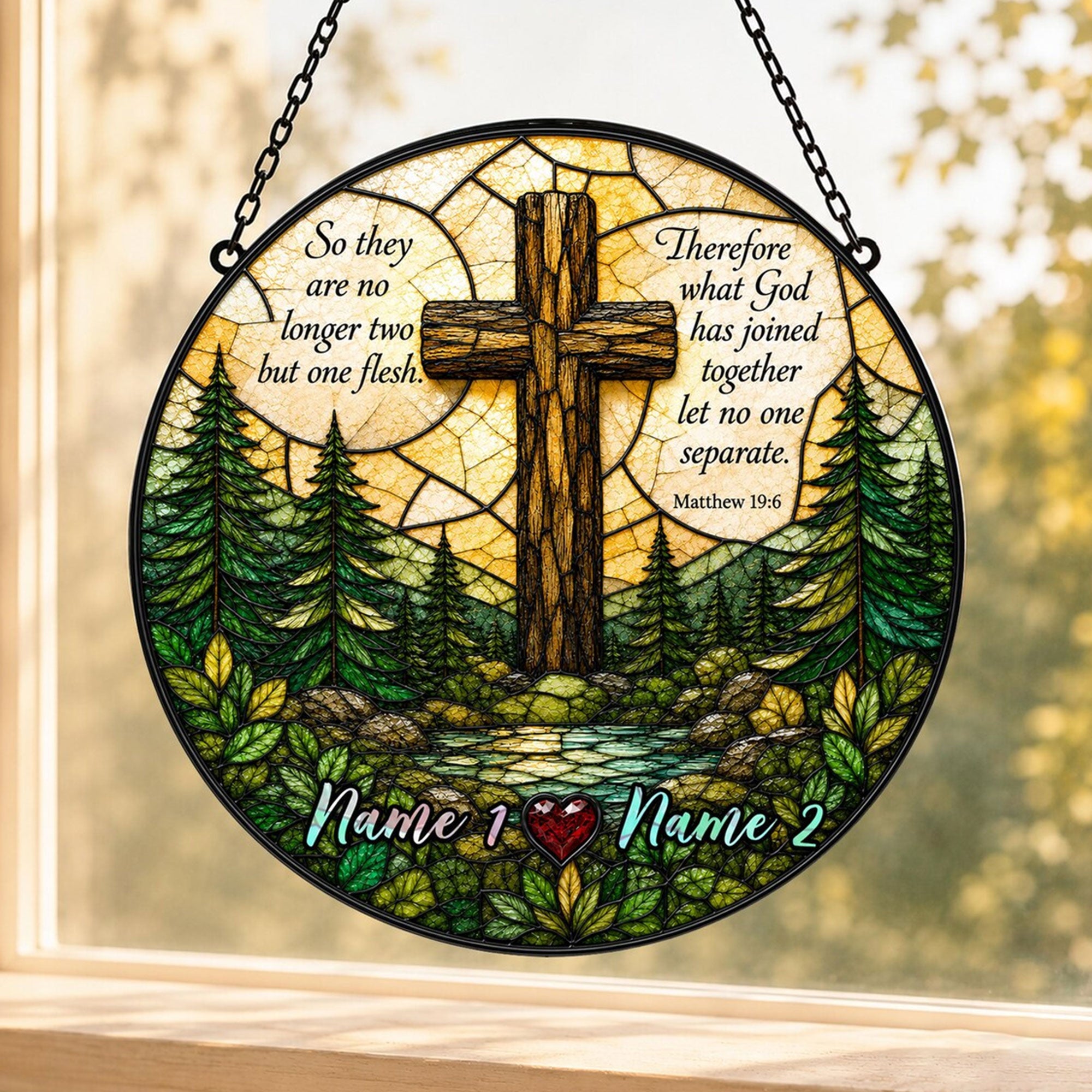 Personalized Matthew 19:6 Suncatcher, What God Has Joined Together, Christian Wedding Gift