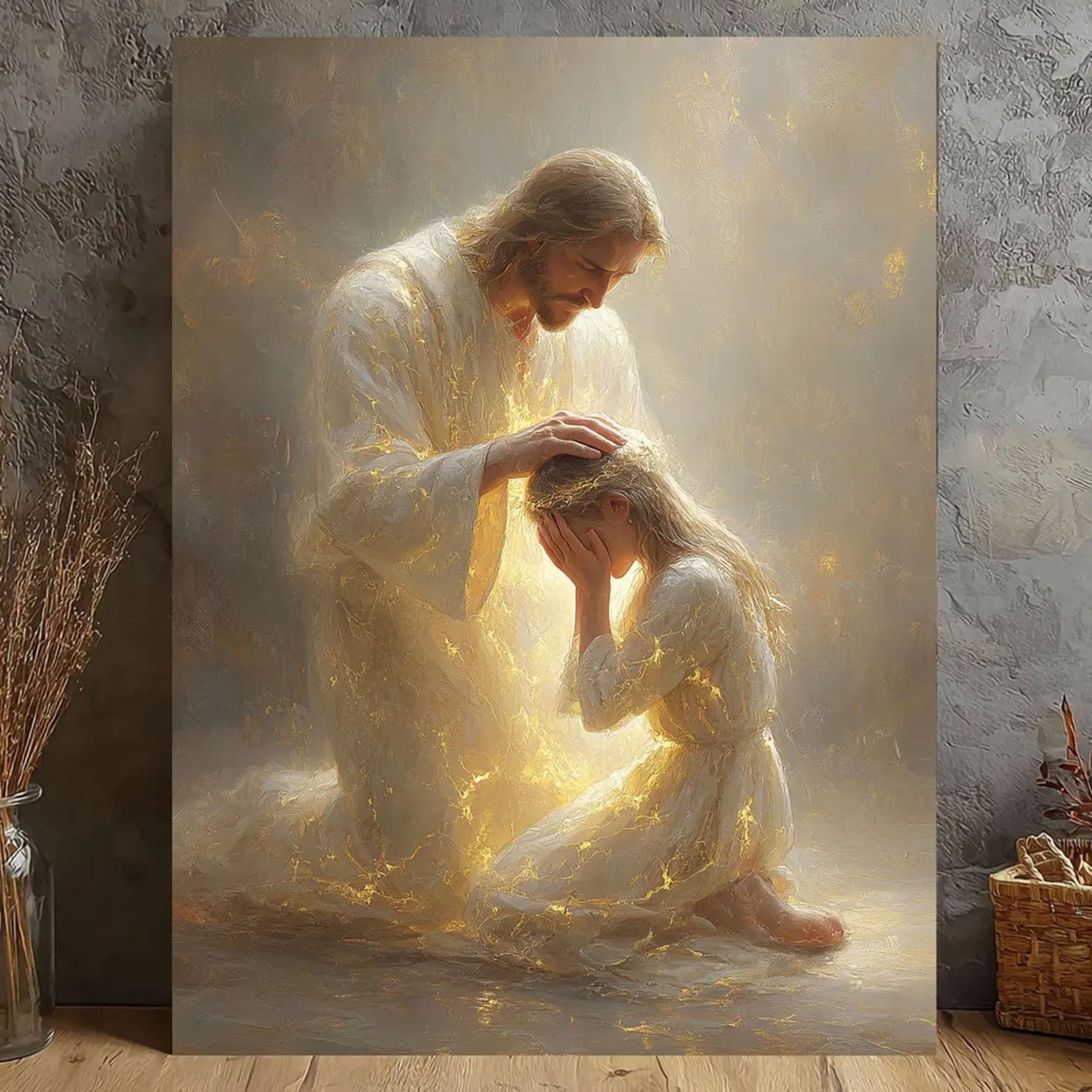 Jesus Blessing Child Canvas Print, Christian Healing Light Wall Art, Spiritual Home Decor, Religious Gift