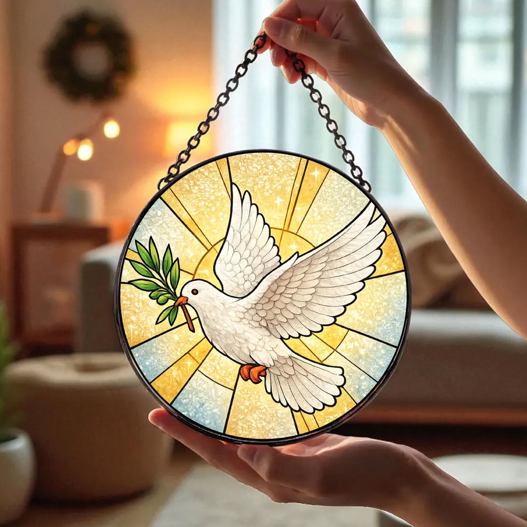 Dove Stained Glass Suncatcher, Christian Window Hanging, Holy Spirit Home Decor Gift