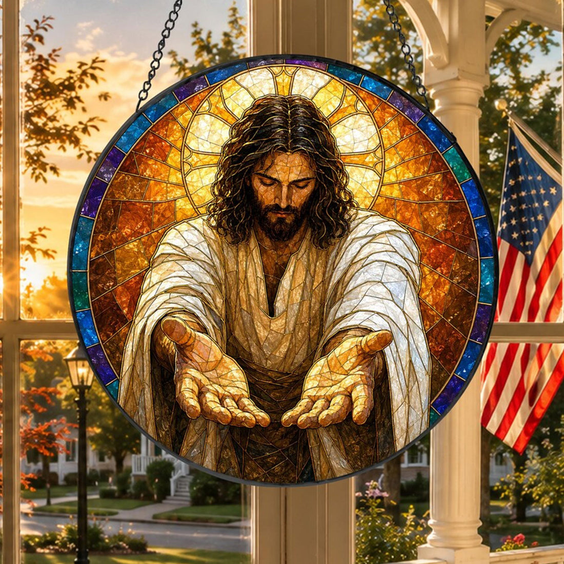 Jesus Open Hands Suncatcher, Come to Me Christian Window Hanging, Catholic Faith Gift