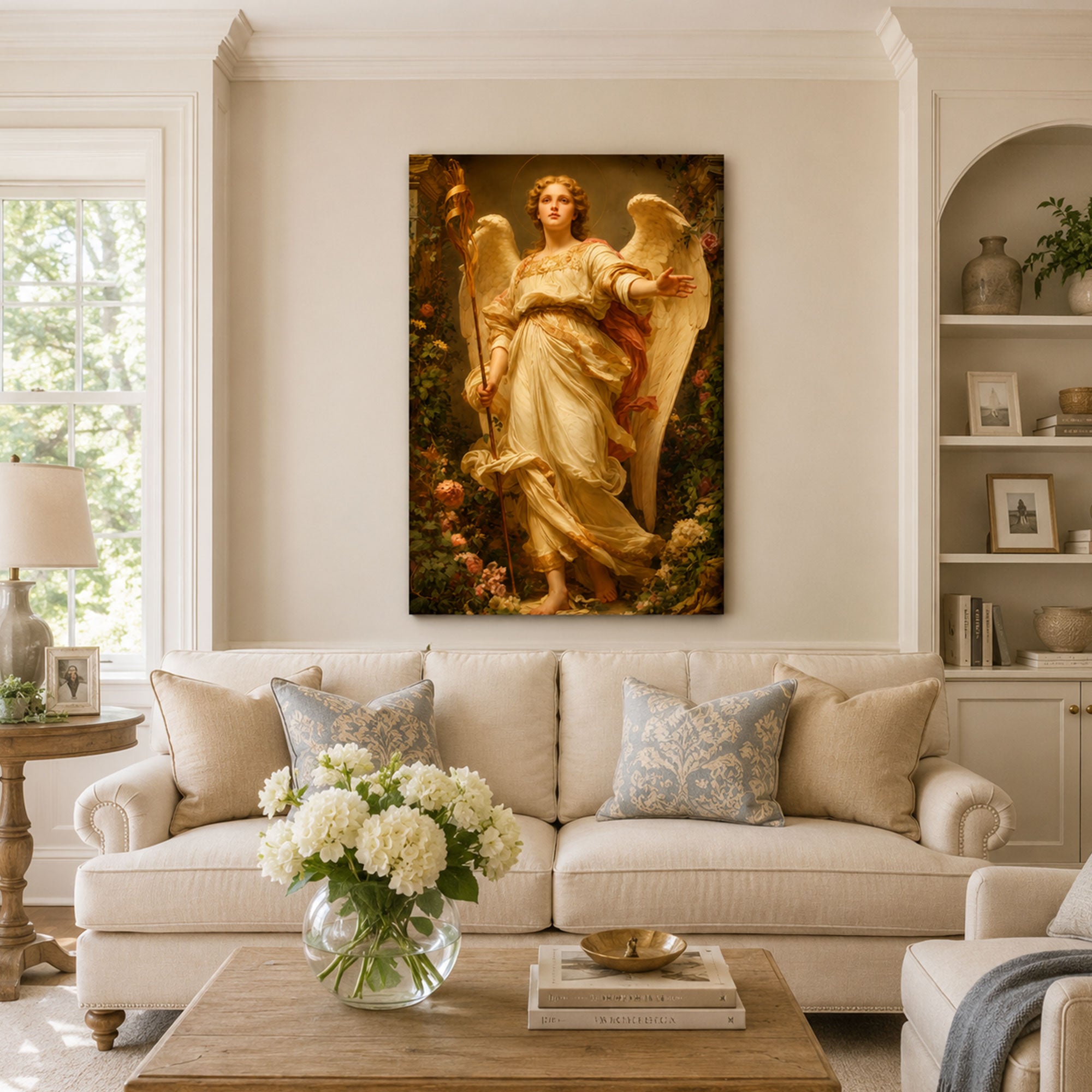 Angel of Light with Golden Torch Canvas Print, Classical Christian Decor