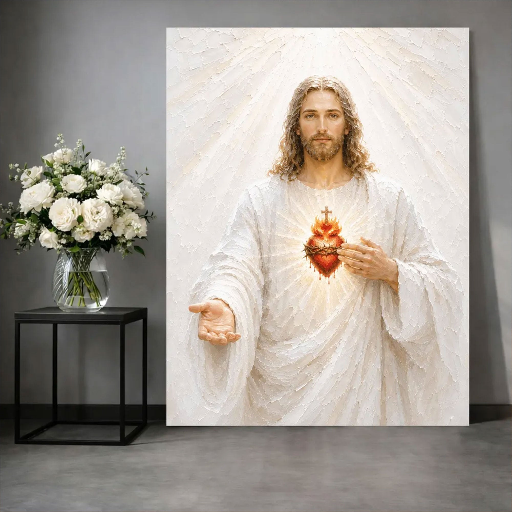 Christian Wall Art of Mercy and Hope, Peaceful Savior Canvas Print Filled With Grace and Faith