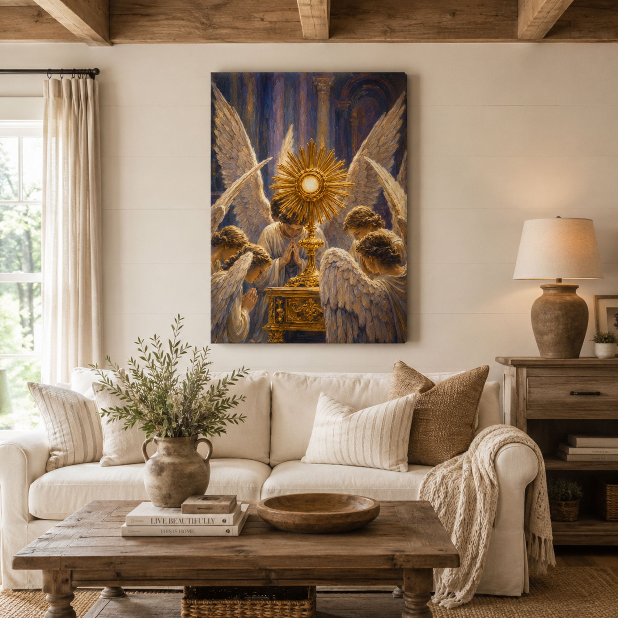 Eucharistic Adoration Angels Canvas Print, Holy Eucharist Catholic Wall Art, Faith Home Decor Gift