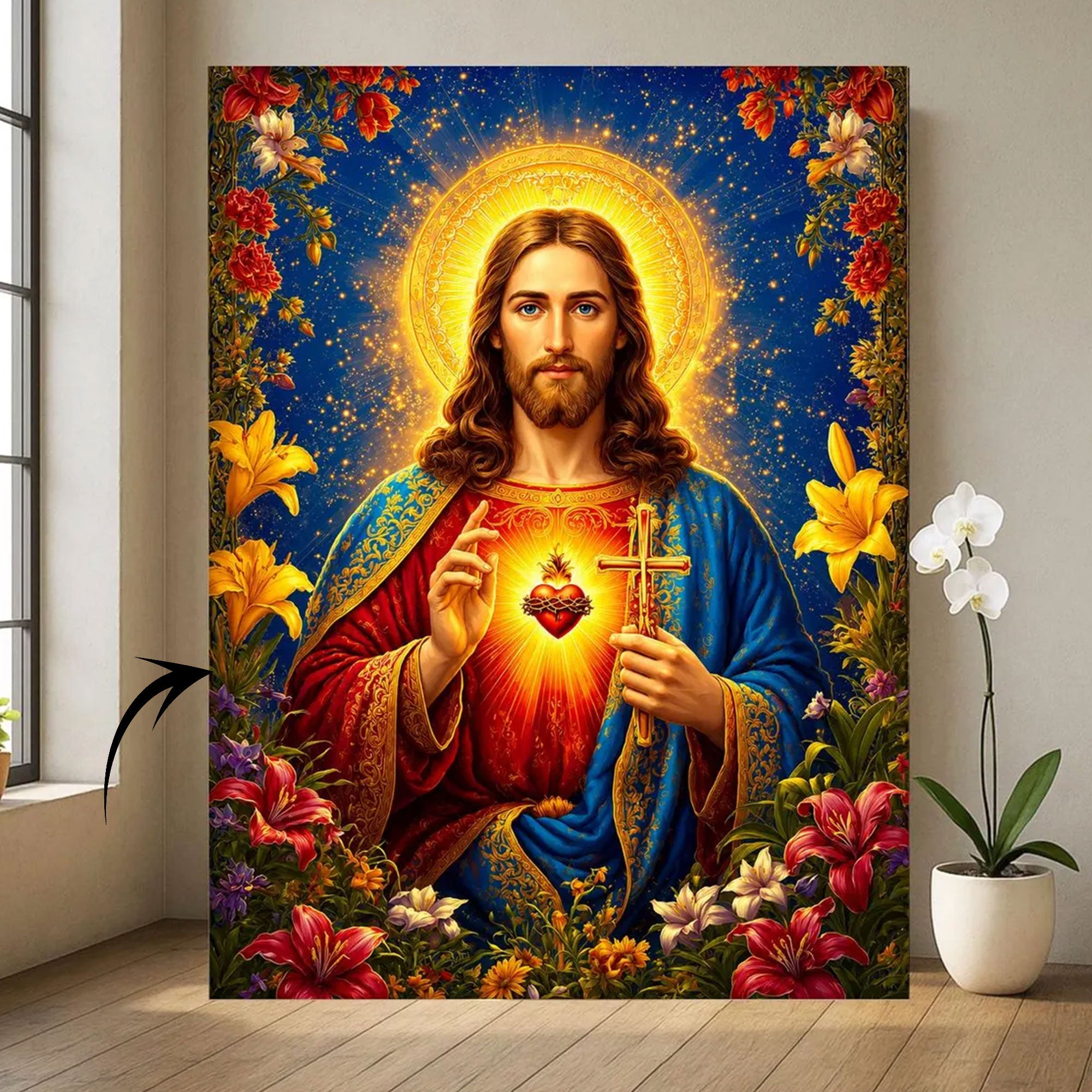 Sacred Heart Jesus Canvas Print Christian Floral Religious Wall Art Faith Inspired Home Decor