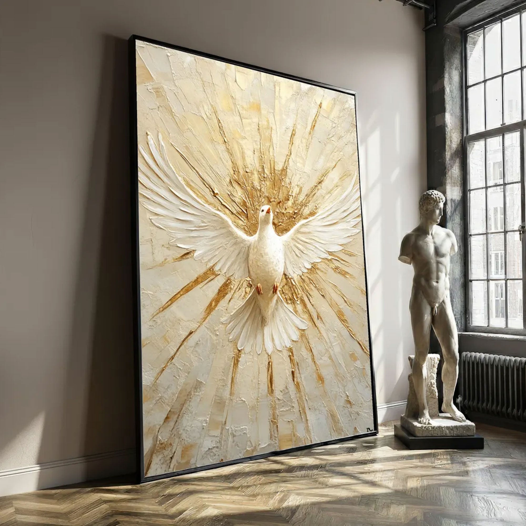 Holy Spirit Dove Canvas Print, Gold White Christian Wall Art, Symbol of Peace and Divine Presence, Spiritual Home Decor, Inspirational Faith Gift