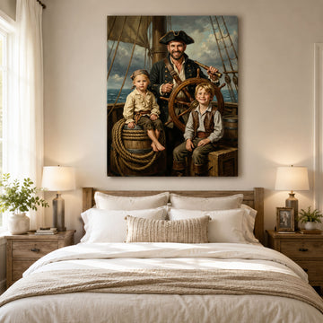 Custom Face For Dad Wild Pirates Canvas Print, Personalized Pirate Family Portrait, Father’s Day Gift