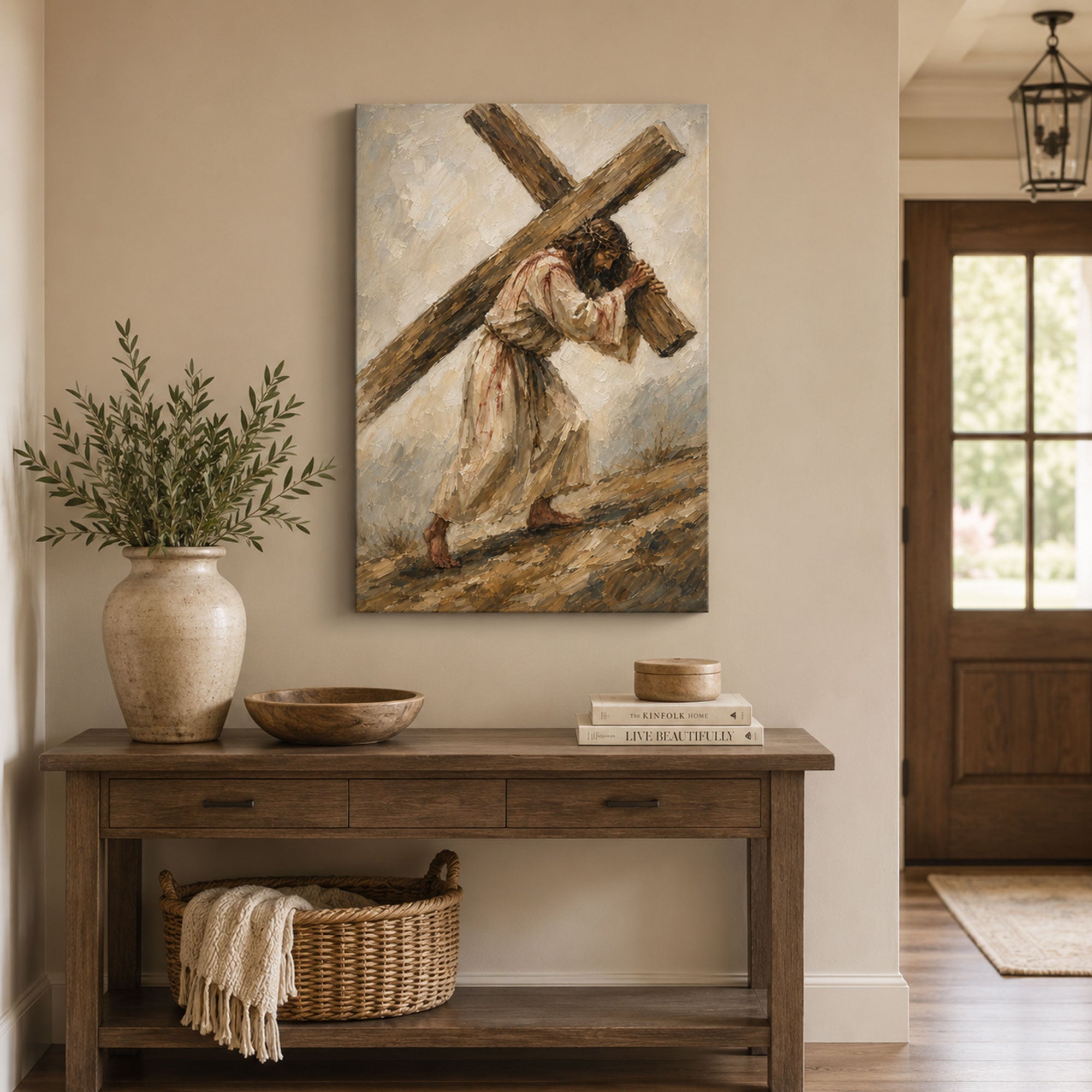 Jesus Carrying the Cross Canvas Print, Classic Christian Wall Decor for Home