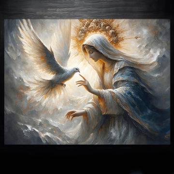 Spouse of the Holy Spirit Canvas Print, Blessed Virgin Mary and Dove Wall Art, Catholic Mystical Artwork, Abstract Religious Decor, Inspirational Faith Gift