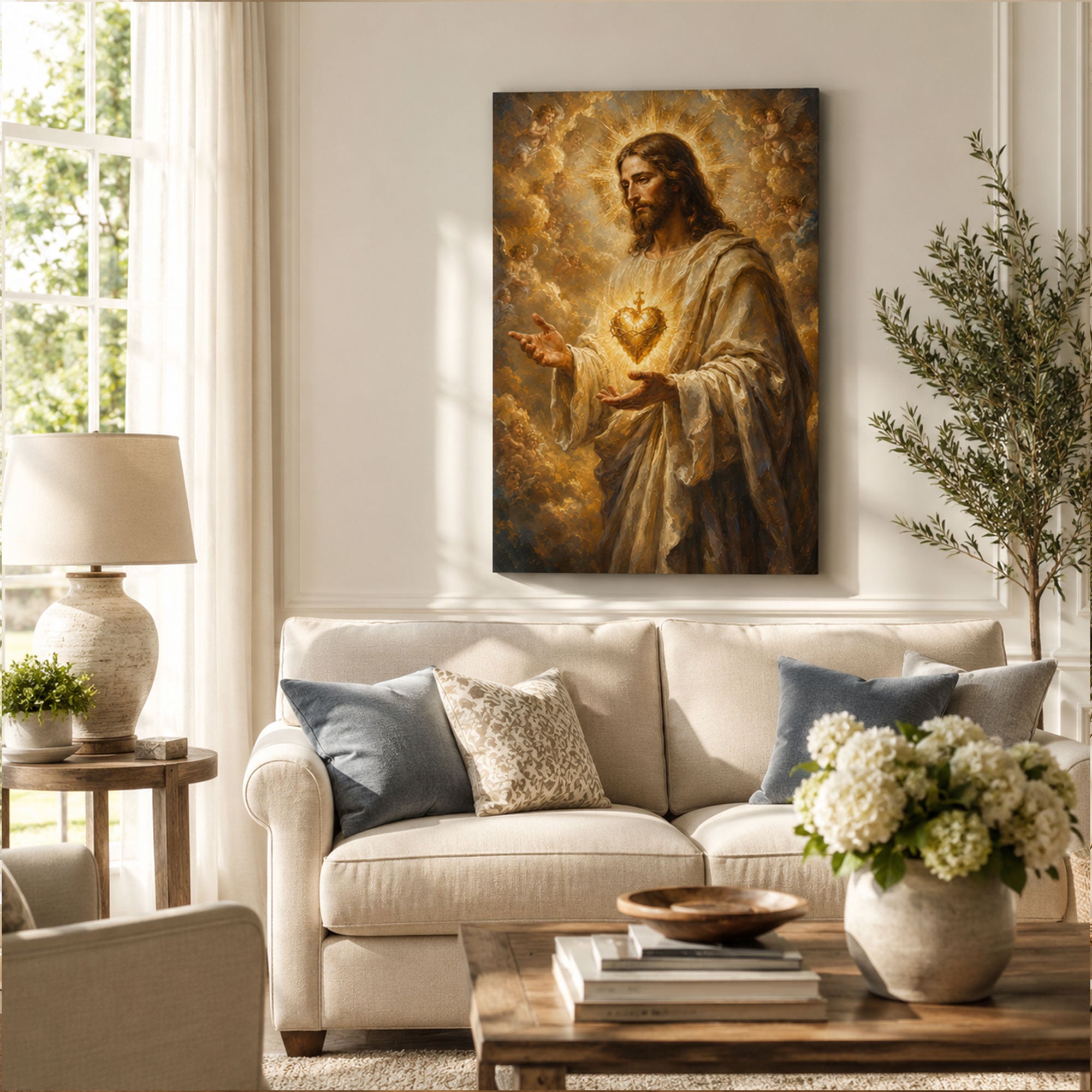 Sacred Heart of Jesus Canvas Print, Catholic Christian Wall Decor, Divine Love Faith Gift