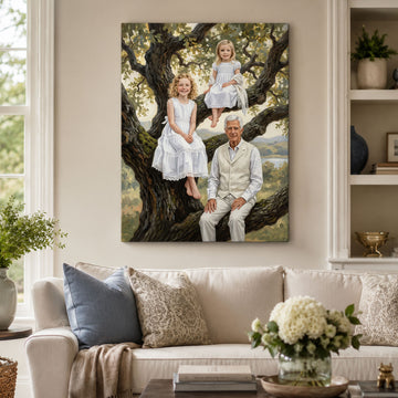 Personalized Tree Of Us Grandpa And Grandchildren Canvas Print, Custom Family Tree Portrait Wall Art, Father’s Day Gift For Grandpa