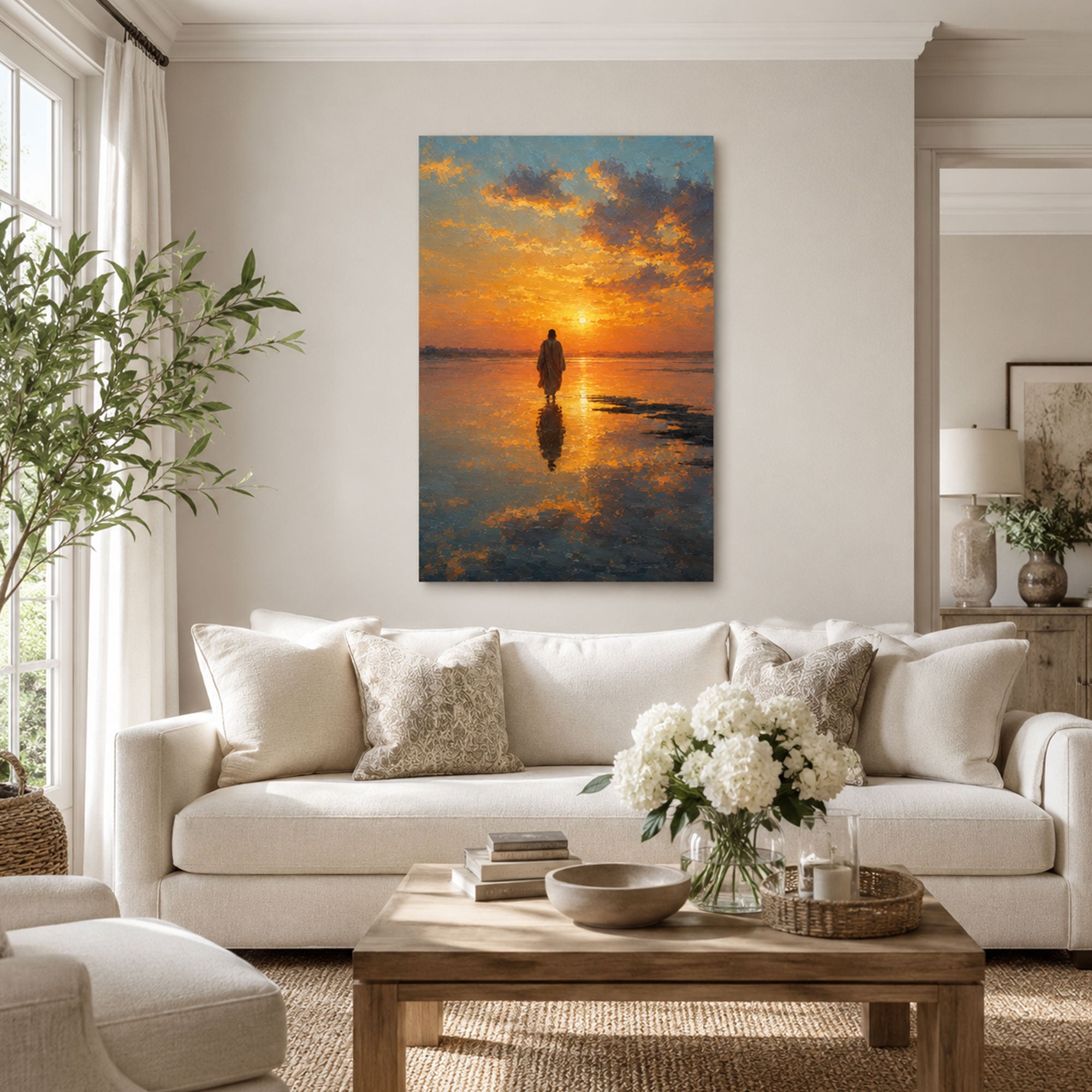 Jesus Walking on Water Canvas Print, Matthew 14:25 Christian Wall Decor, Walk by Faith Gift