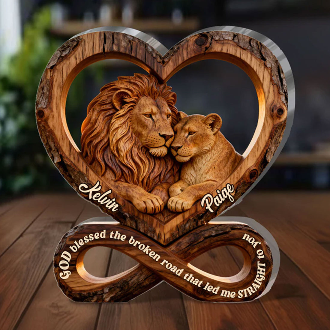 Personalized Lion Couple Acrylic Plaque, God Blessed the Broken Road, Anniversary Gift