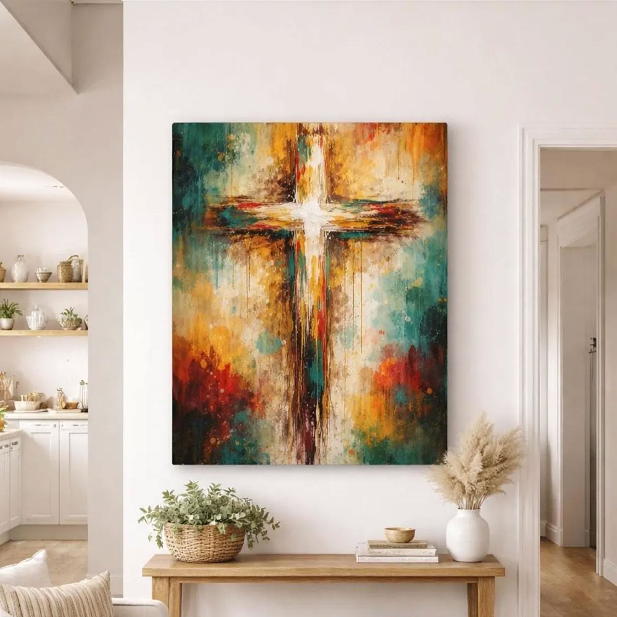 Abstract Cross Canvas Print, Minimalist Christian Wall Art, Modern Religious Decor, Neutral Faith Home Decor, Inspirational Gift