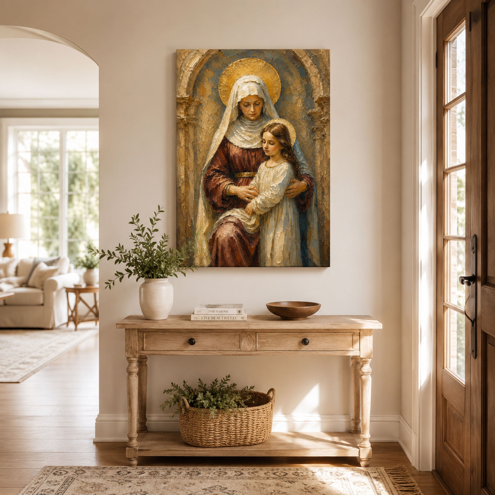 Saint Anne and Young Mary Canvas Print, Golden Arch Catholic Decor