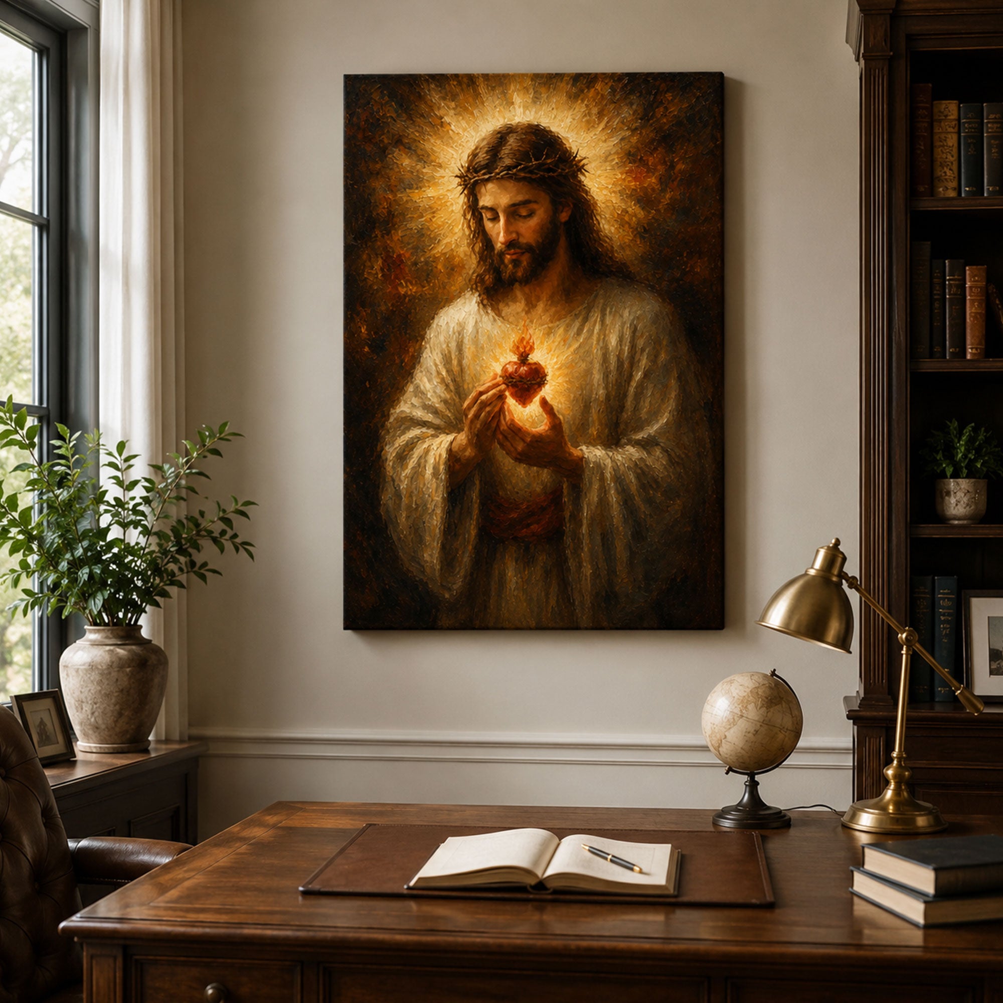 Sacred Heart of Jesus Canvas Print, Crown of Thorns Catholic Wall Art, Faith Home Decor