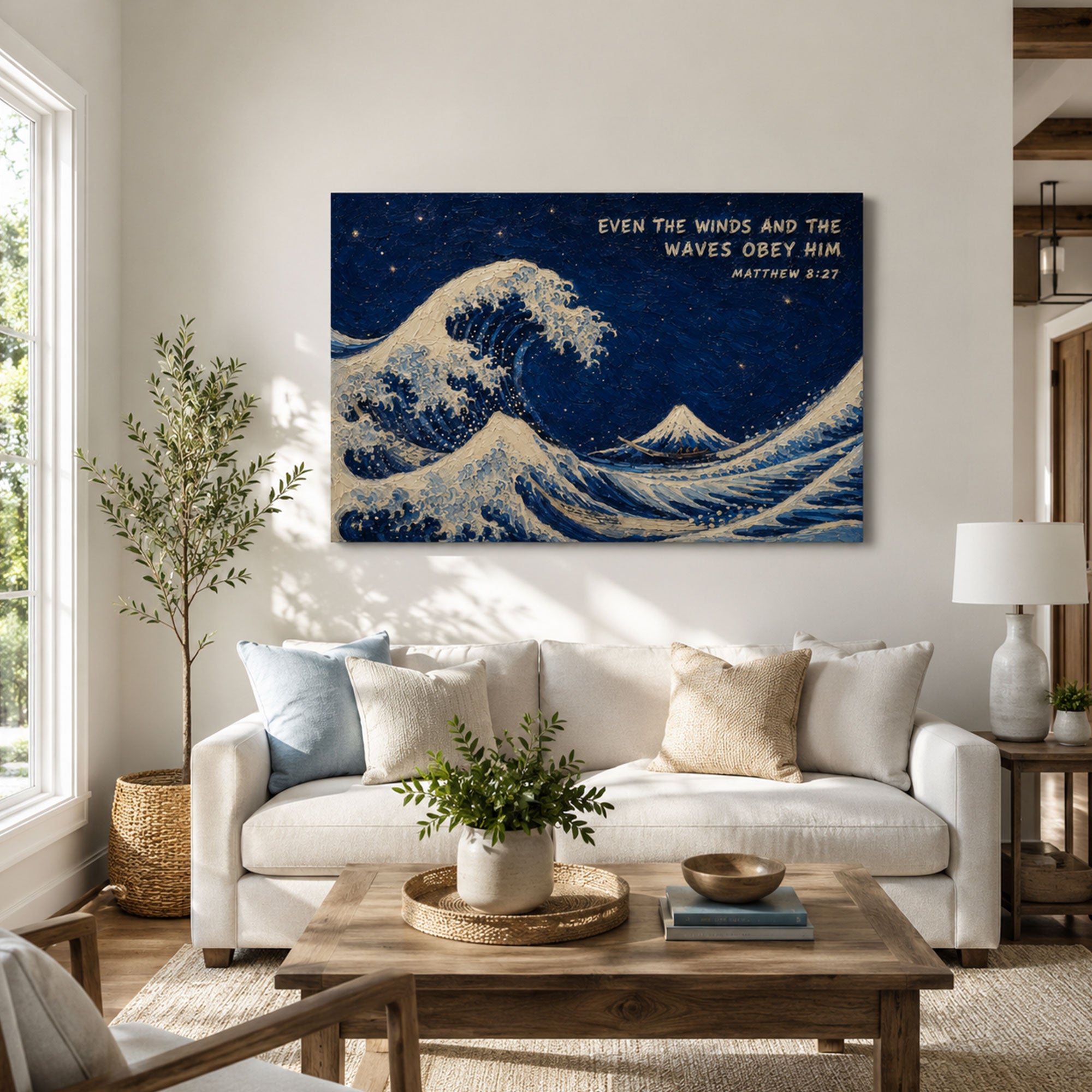 Even the Winds and Waves Obey Him Canvas Print, Matthew 8:27 Christian Wall Decor, Faith Gift