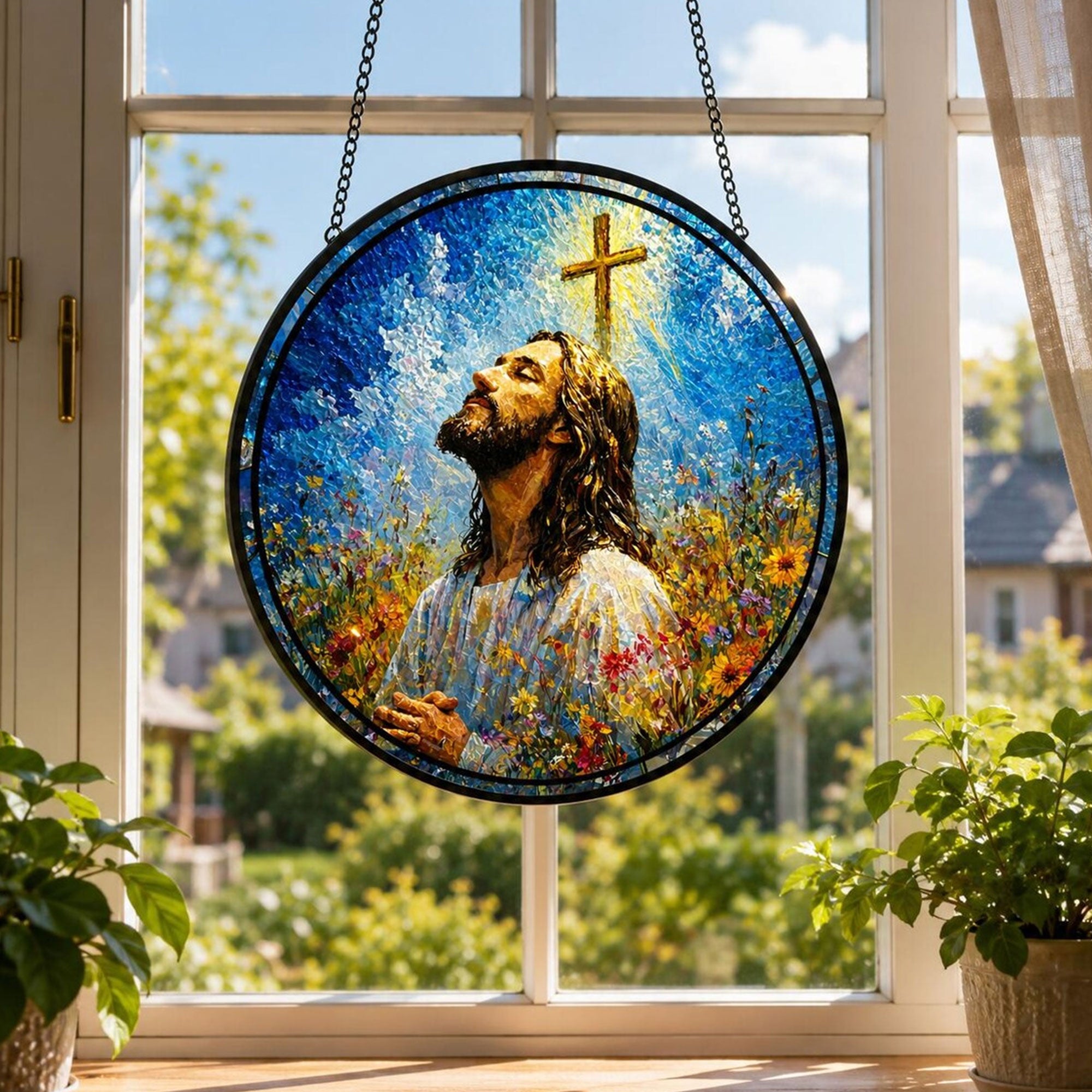 Jesus Christ Stained Glass Suncatcher, Faith Inspired Christian Window Hanging, Religious Home Decor Gift