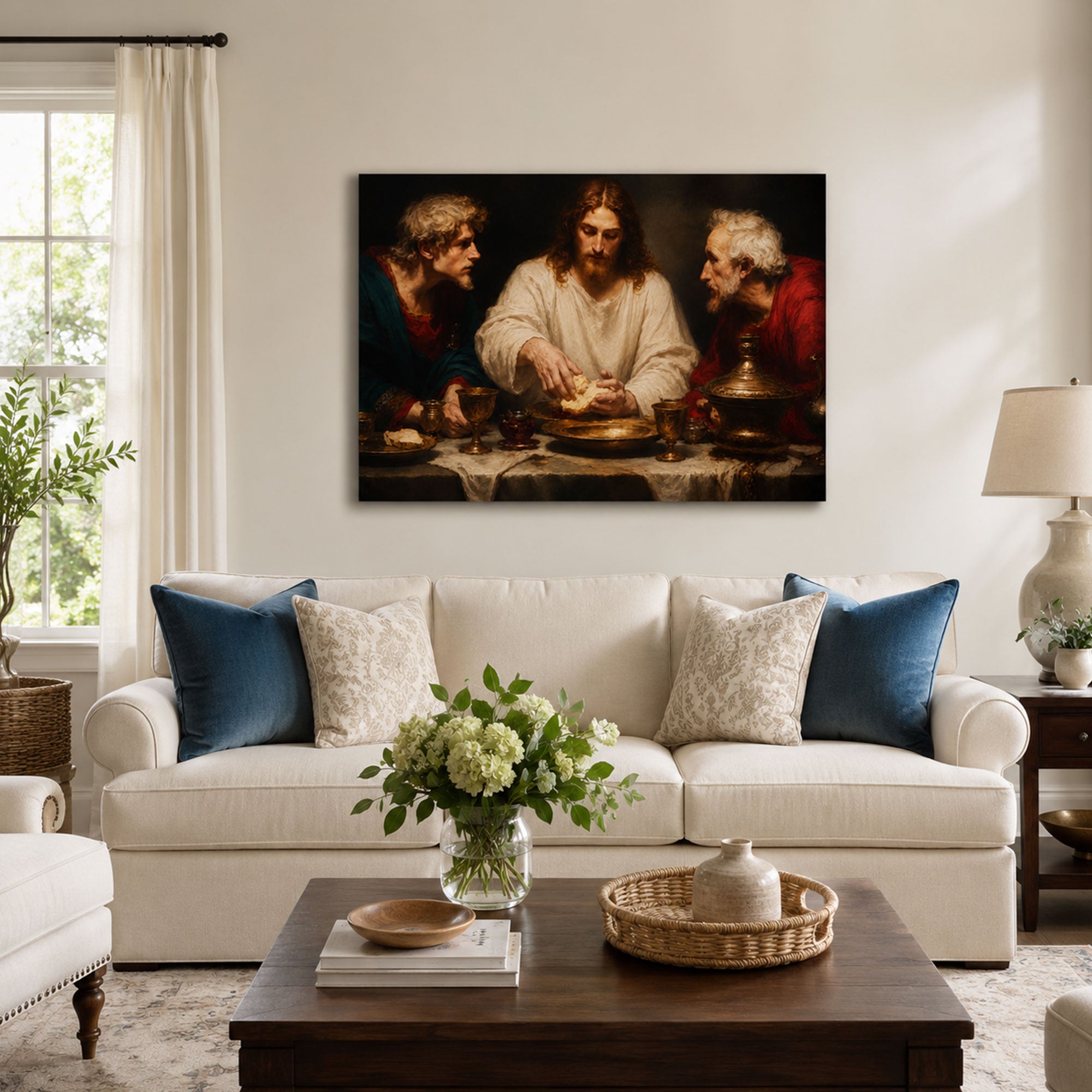 Supper at Emmaus Canvas Print, Jesus Revealed Christian Art