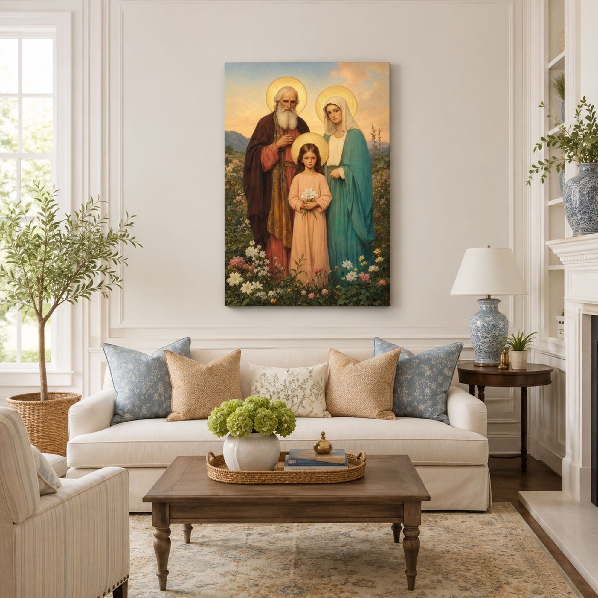 Saints Joachim and Anne with Young Mary Canvas Print, Lily Garden Catholic Art