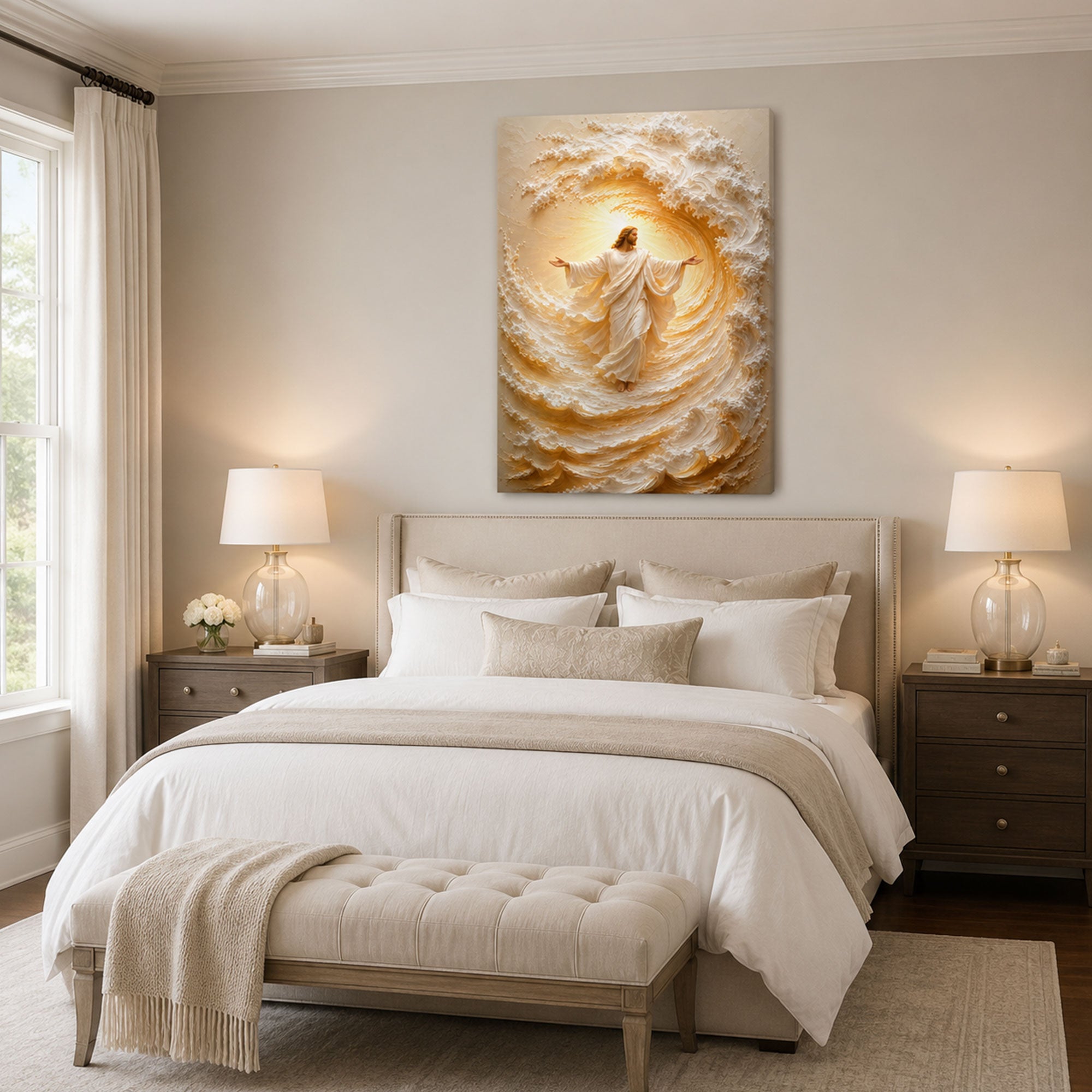 Jesus Amid the Golden Waves Canvas Print, Christian Home Decor