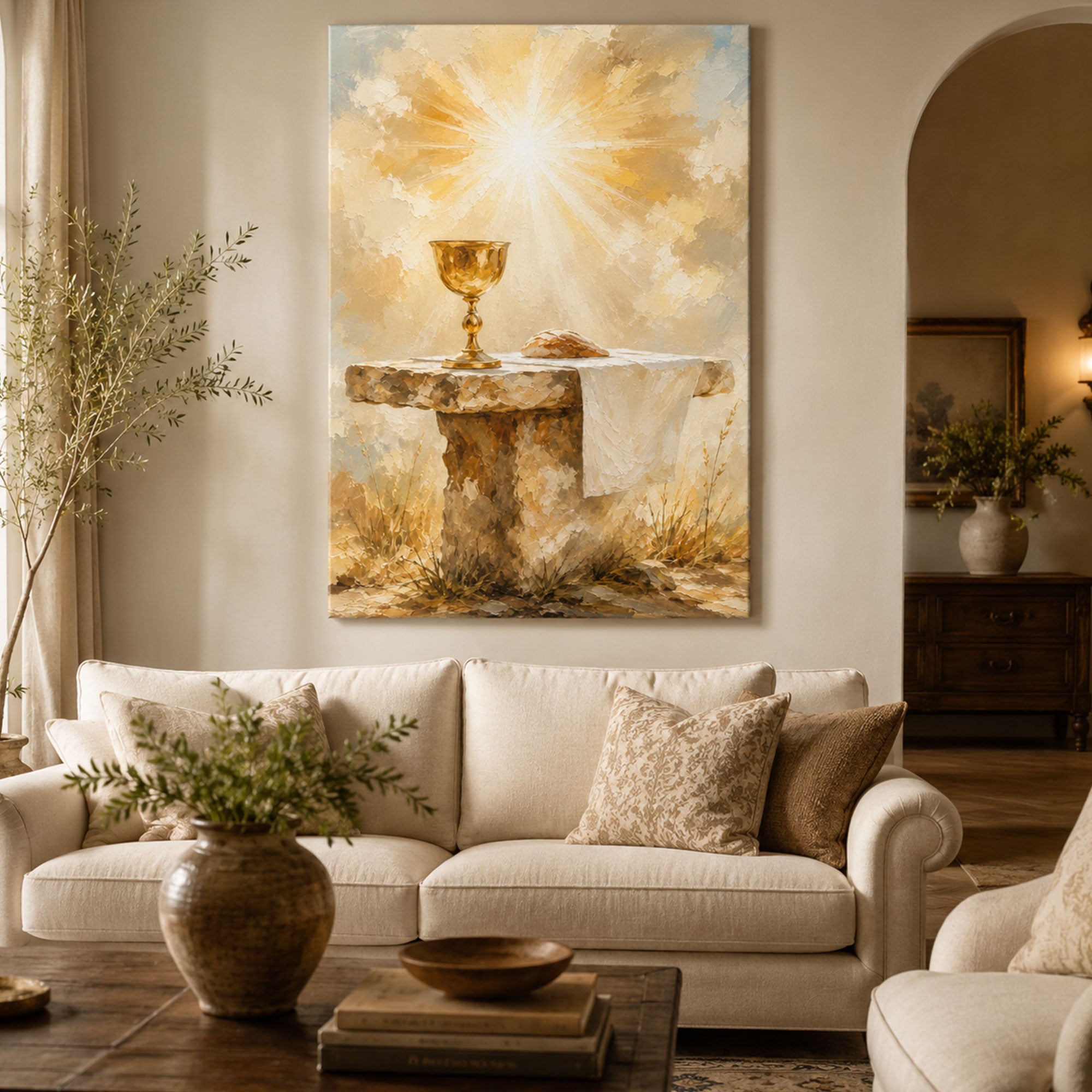 Holy Eucharist Canvas Print, Catholic Chalice Wall Art, First Communion Gift, Christian Home Decor