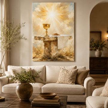 Holy Eucharist Canvas Print, Catholic Chalice Wall Art, First Communion Gift, Christian Home Decor