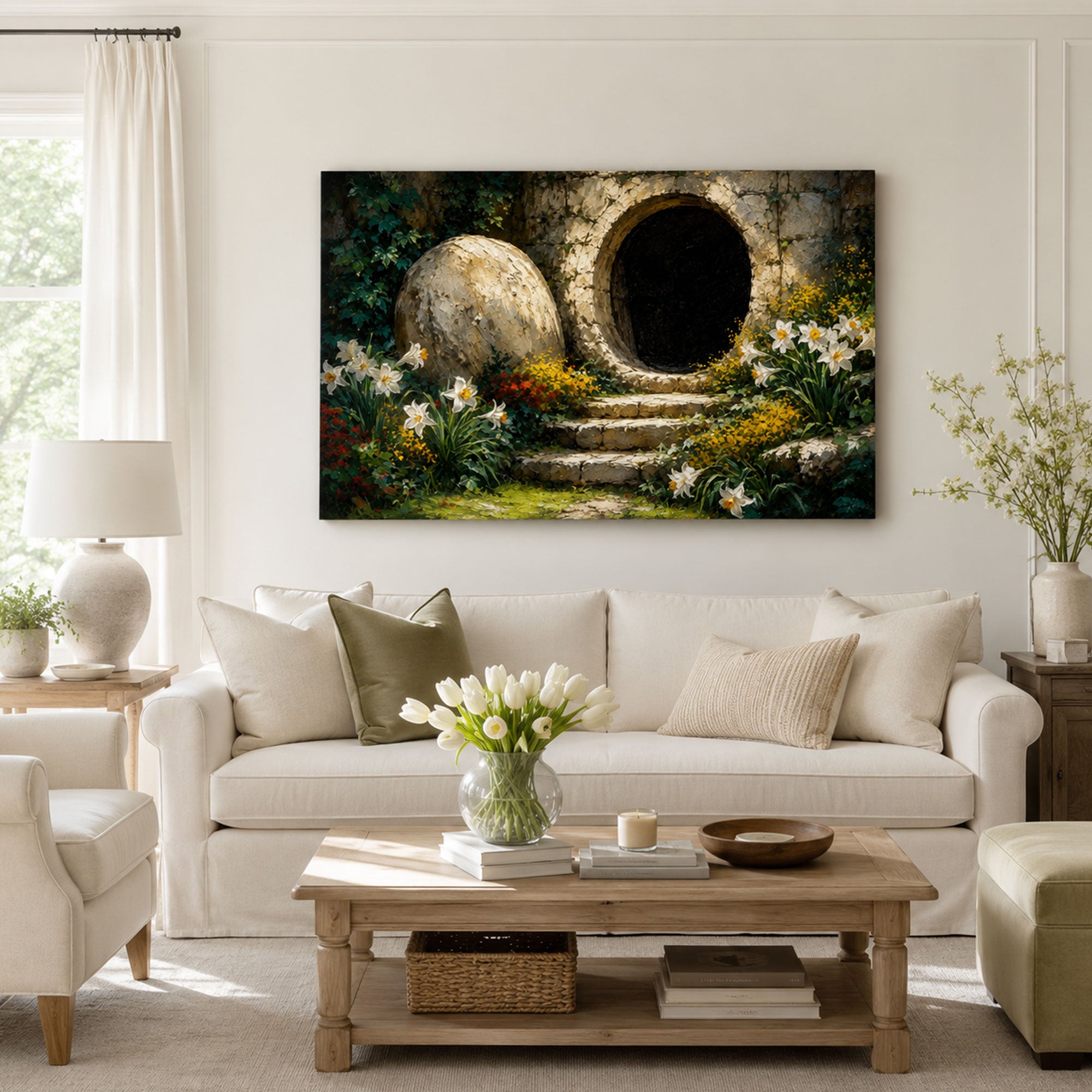 Empty Tomb at Easter Dawn Canvas Print, Resurrection Christian Decor