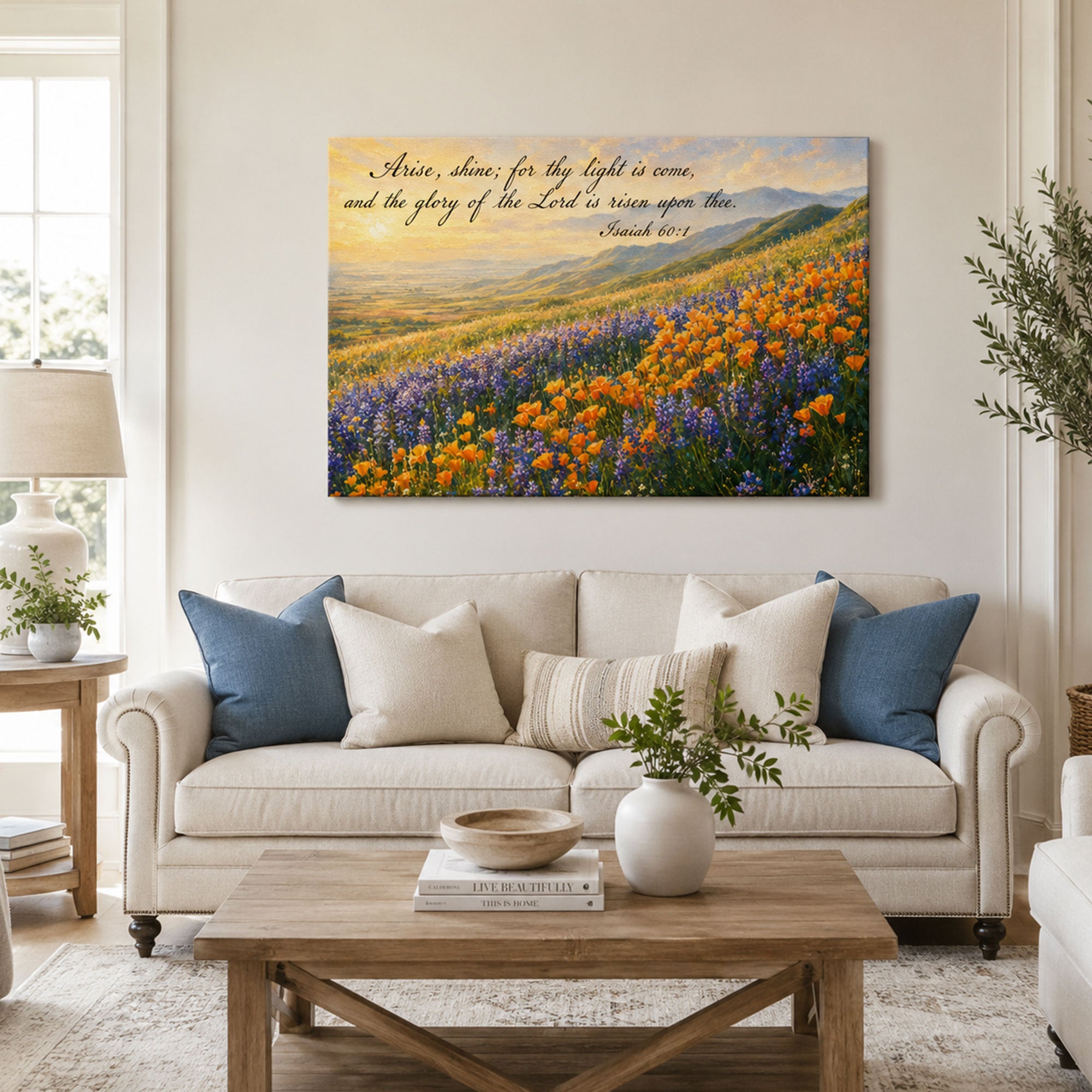 Isaiah 60:1 Canvas Print, Arise Shine Bible Verse Christian Decor