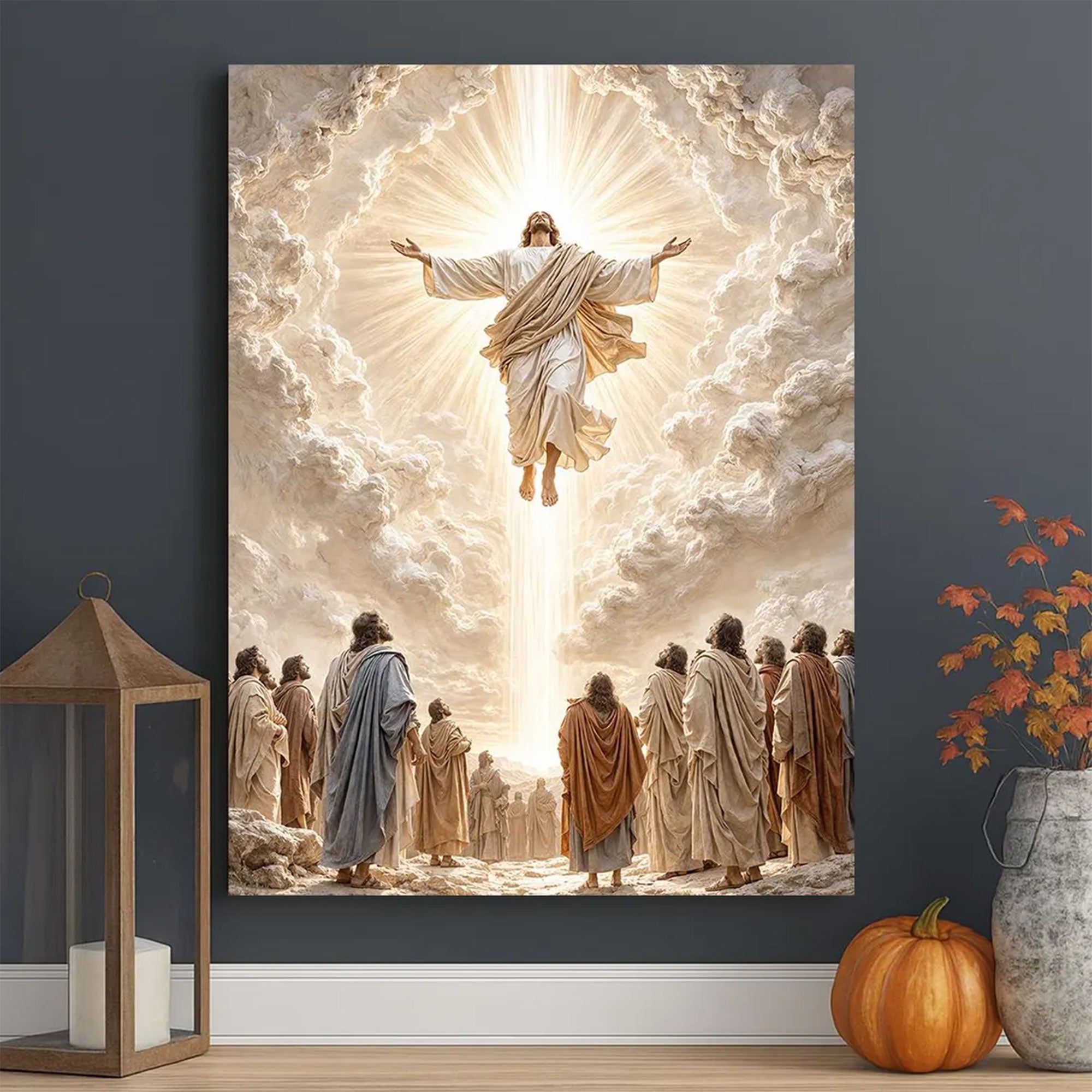 Jesus Ascension Canvas Wall Art, Risen Christ Heaven Scene, Christian Faith Decor