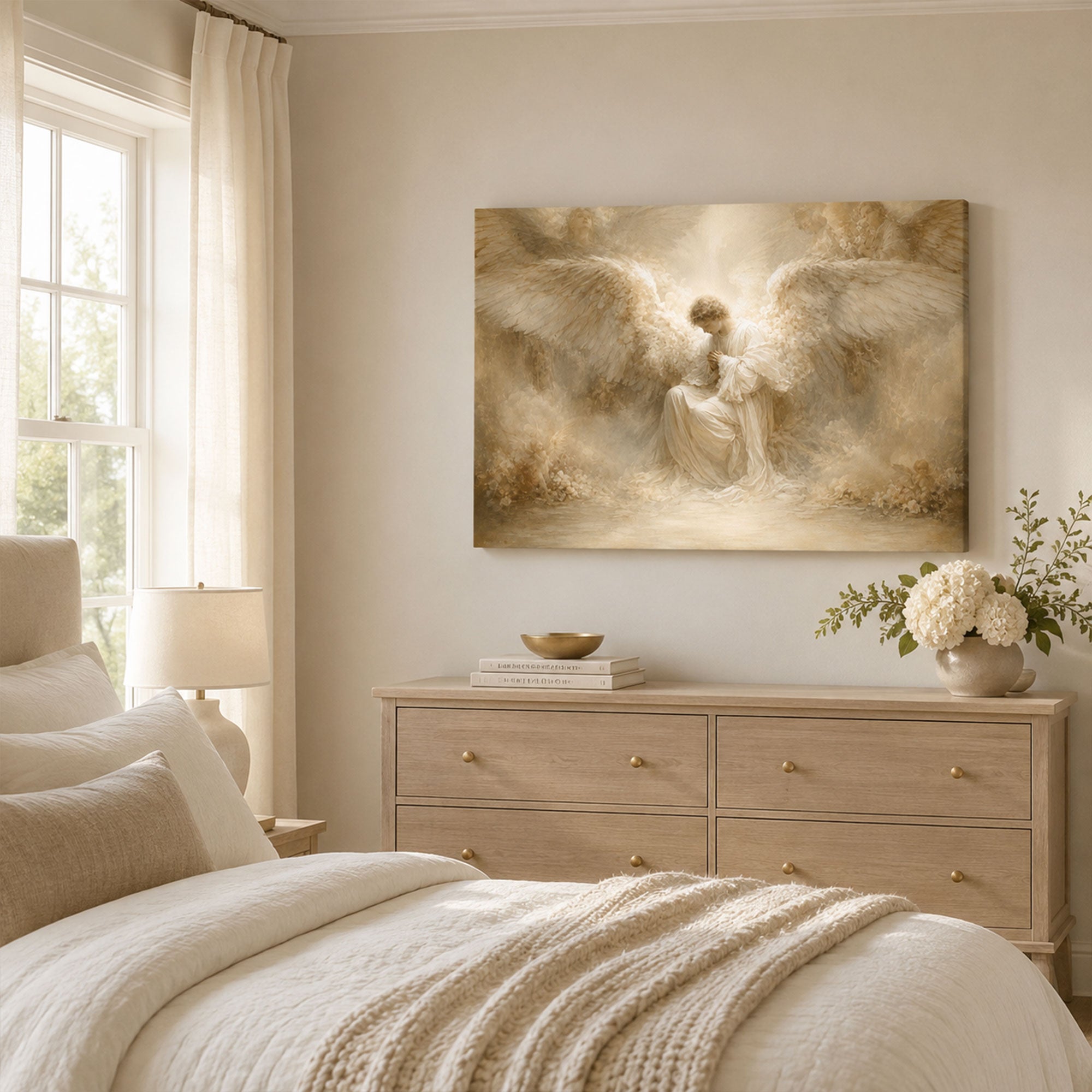Angel Wings Prayer Canvas Print, Soft Christian Faith Wall Decor