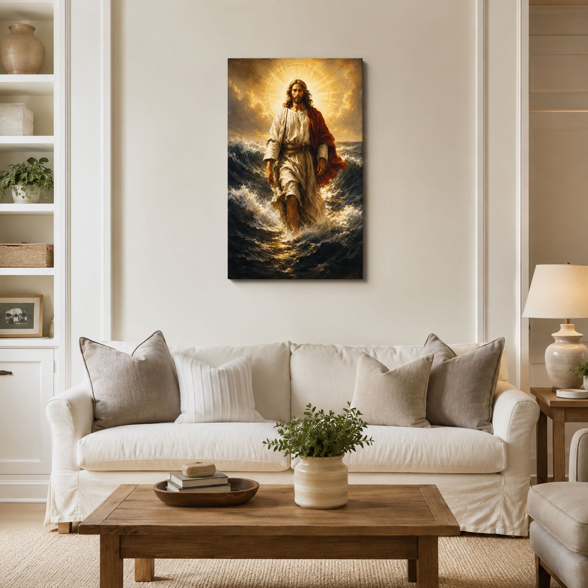 Jesus Walking on Water Canvas Print, Christian Home Decor