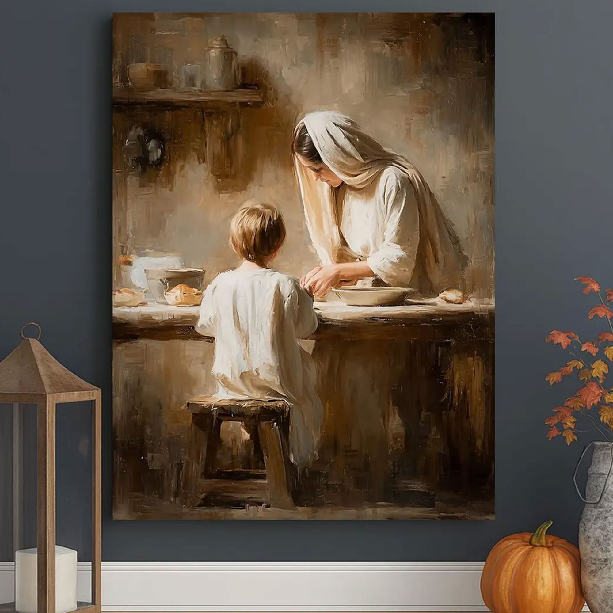 Virgin Mary and Child Canvas Print, Christian Motherhood Wall Art, Catholic Home Decor Gift