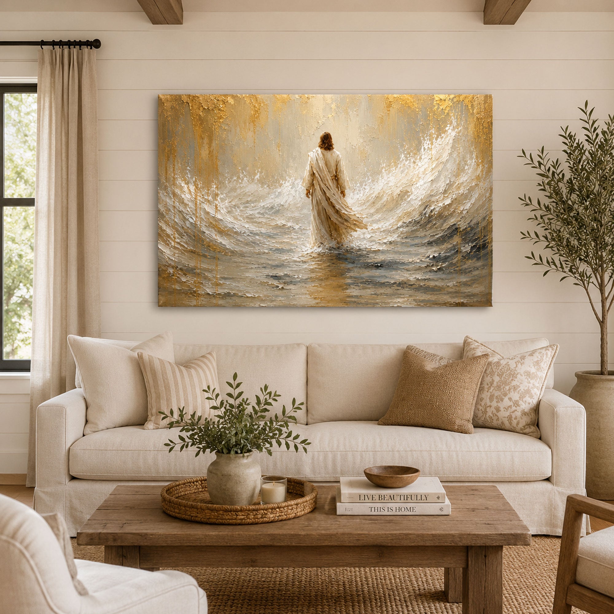 Jesus Walking on Water Canvas Print, Christian Wall Art for Home Decor