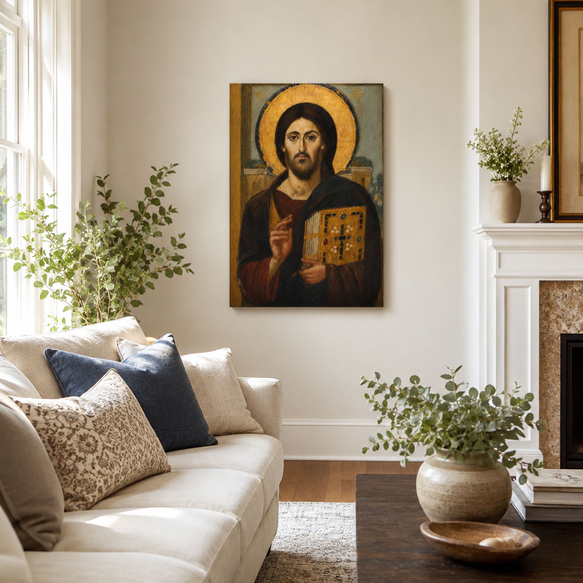 Christ Pantocrator Canvas Print, Byzantine Jesus Icon Wall Art, Orthodox Christian Home Decor Gift