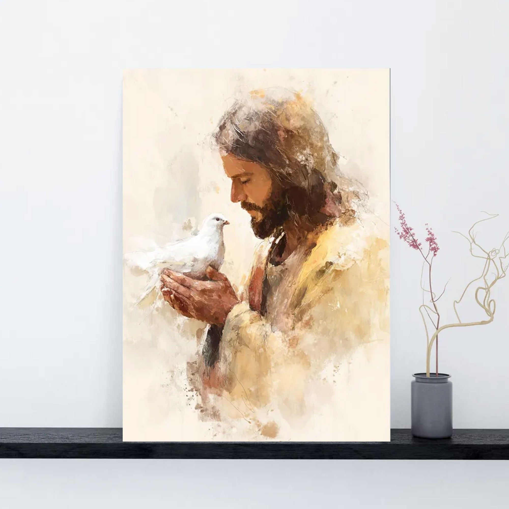 Prince of Peace Canvas Print, Jesus and Dove Wall Art, Modern Christian Decor, Nursery Gift