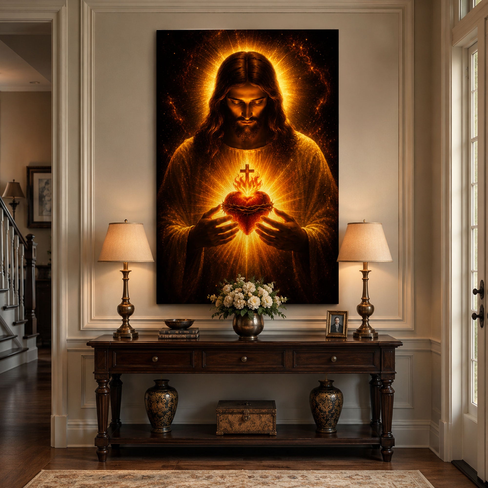 Sacred Heart of Jesus Canvas Print Radiant Divine Light Christian Wall Art Religious Faith Decor