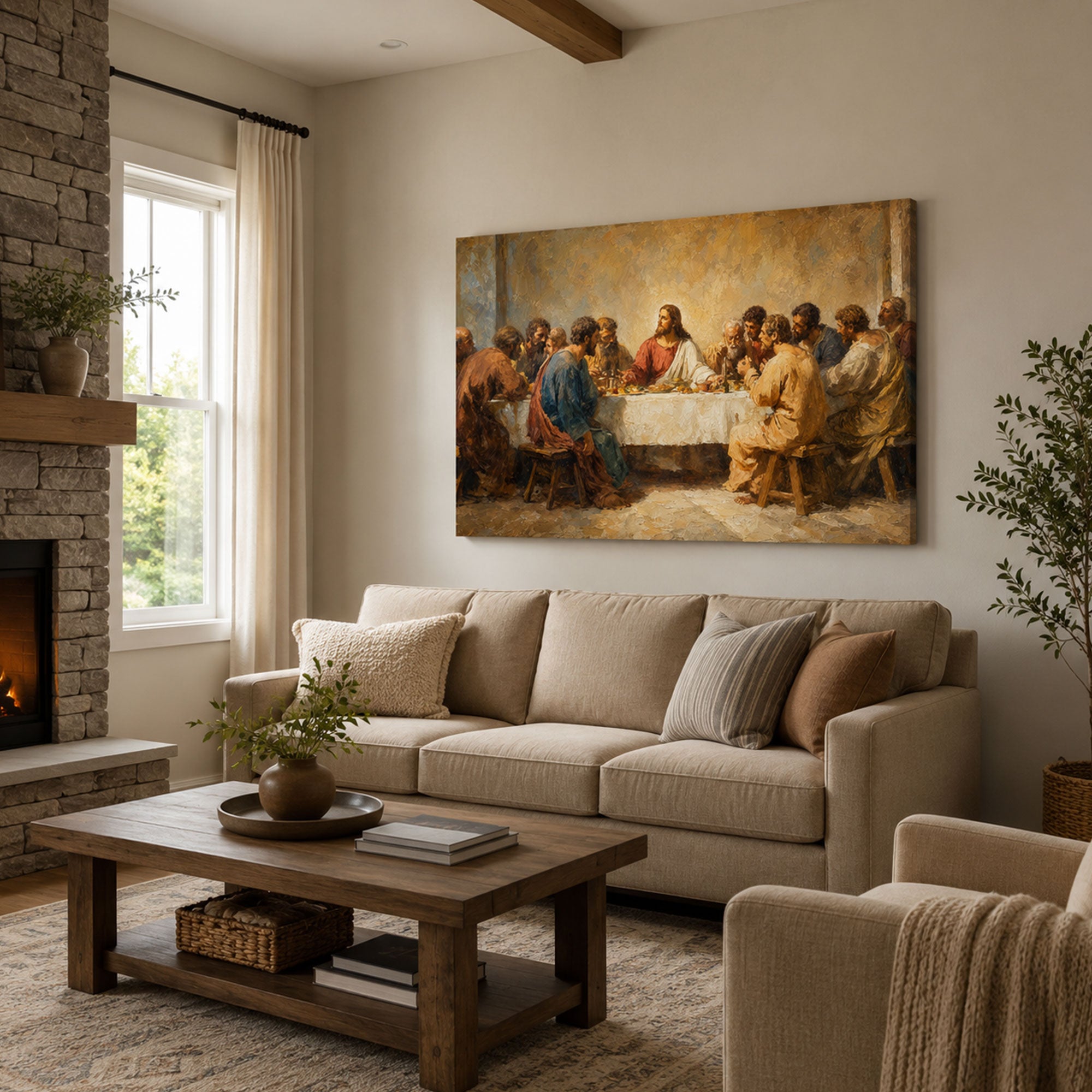 Panoramic Jesus Supper Canvas Print, Classic Religious Home Decor