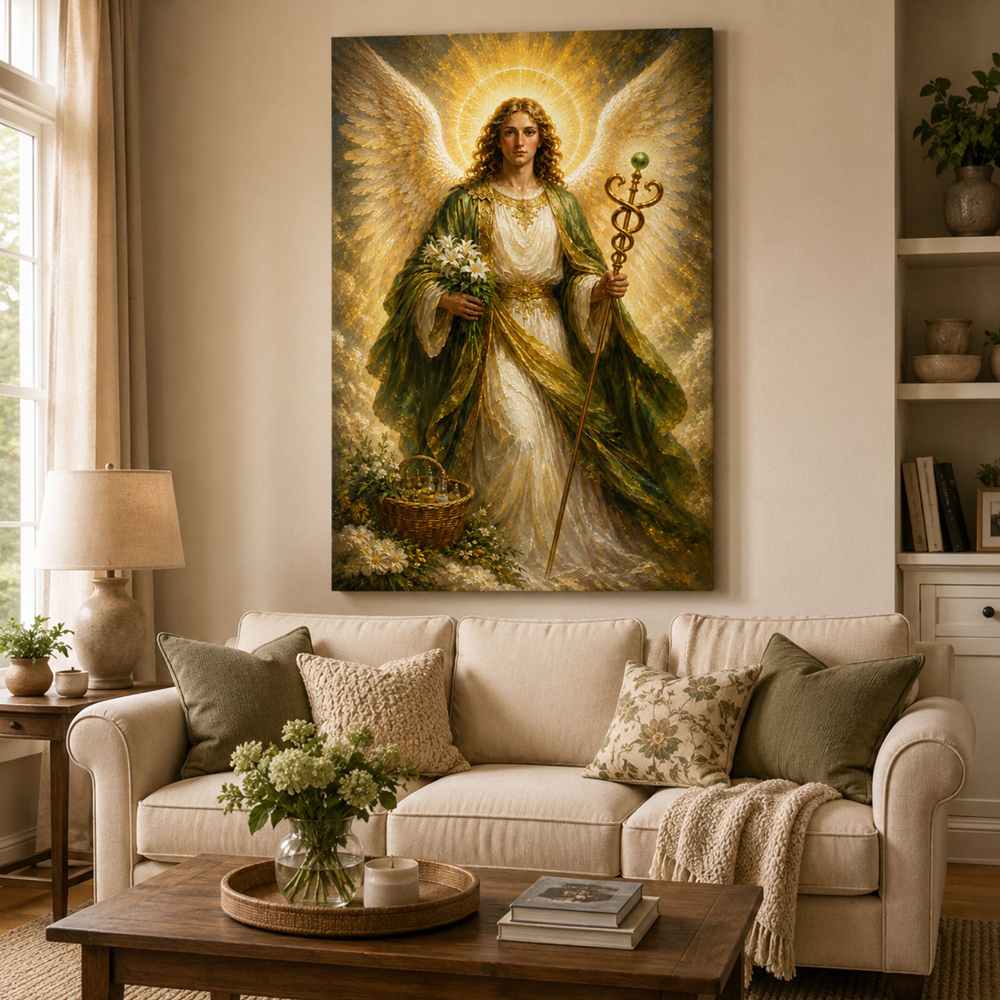 Archangel Raphael Healing Angel Canvas Print, Catholic Angel Wall Art, Faith Home Decor Gift