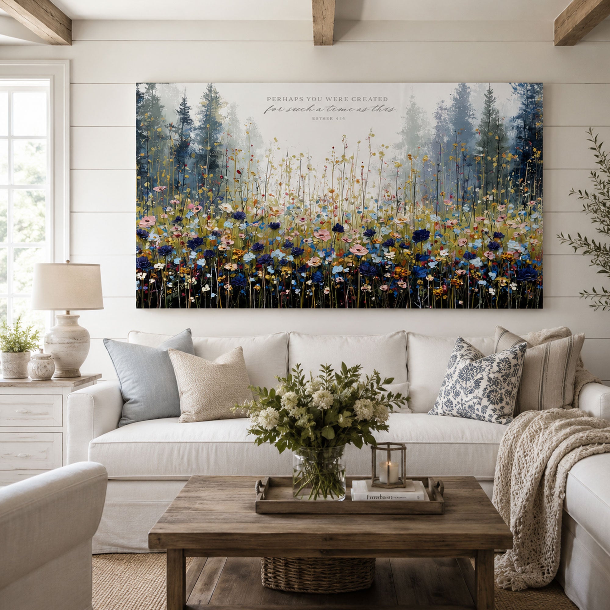 Esther 4:14 For Such a Time as This Canvas Print, Blue Mountain Meadow Christian Wall Art, Inspirational Gift for Women