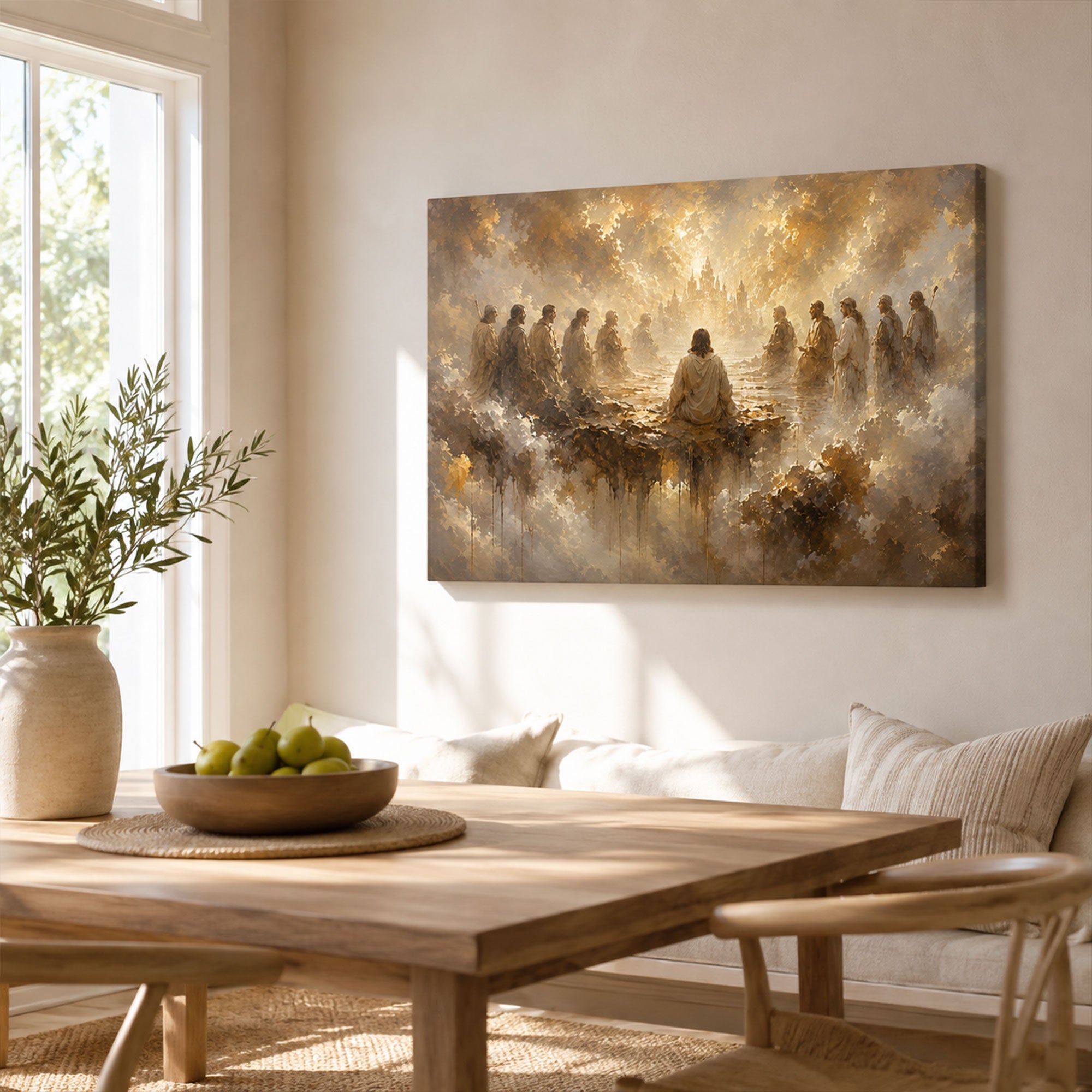 Jesus and the Twelve Apostles in Heaven Canvas Print, Heavenly Kingdom Christian Wall Decor, Faith Gift