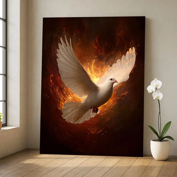 Holy Spirit Dove Fire Canvas Print, Pentecost Christian Wall Art, Divine Power Faith Decor, Sacred Religious Artwork