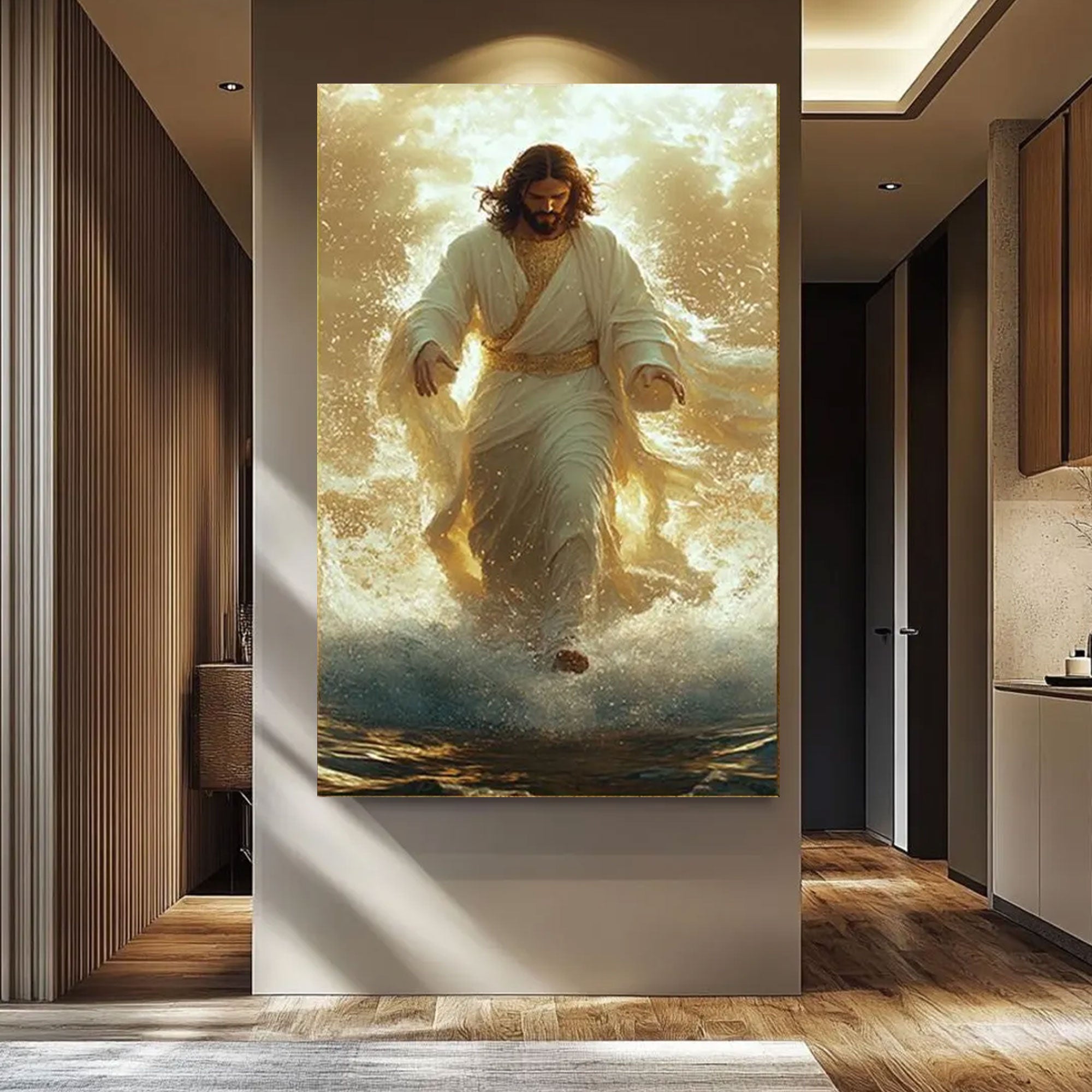 Jesus Walking on Water Canvas Print, Christian Wall Art, Divine Light Faith Decor, Inspirational Religious Gift for Home