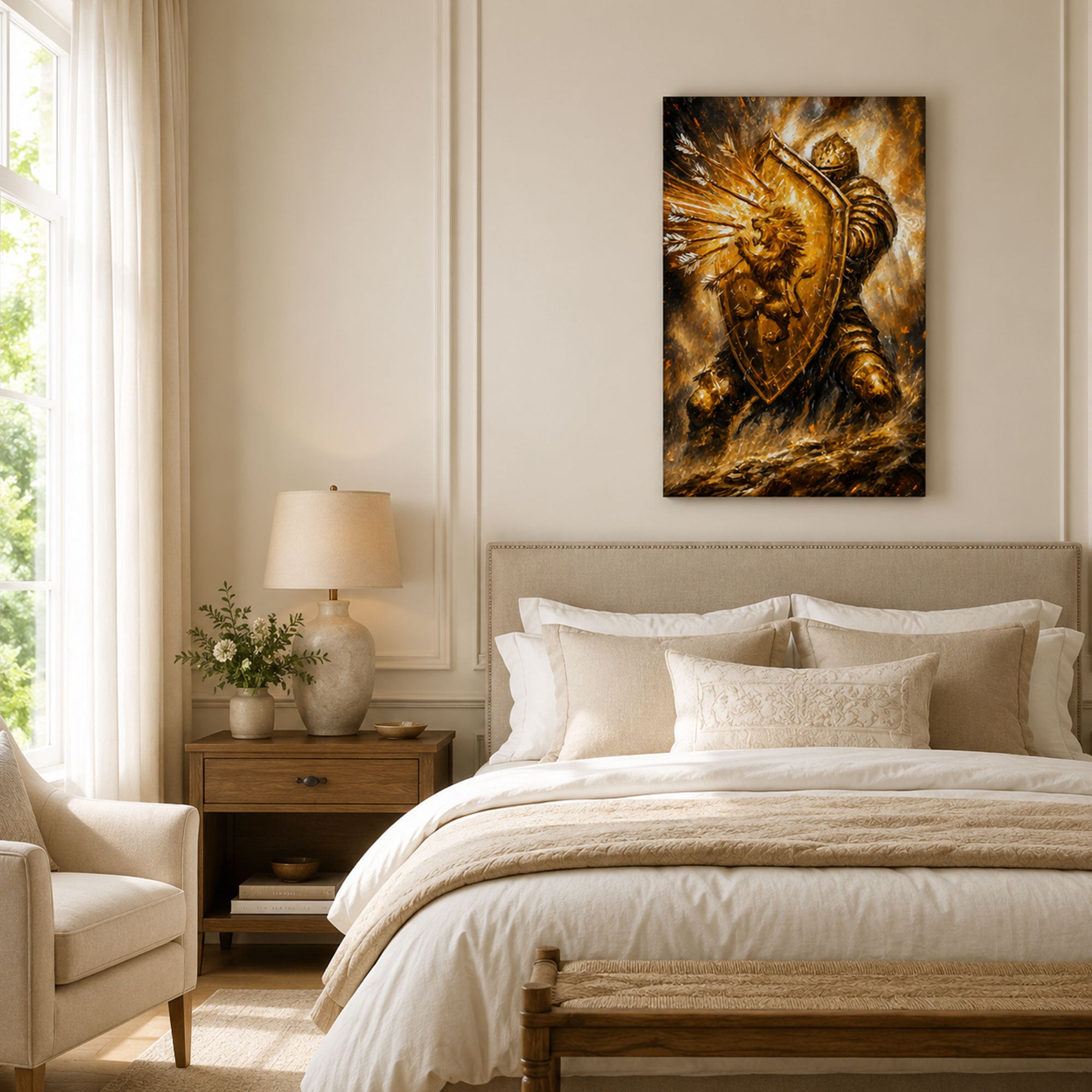 Armor of God Lion Warrior Canvas Print, Christian Home Decor